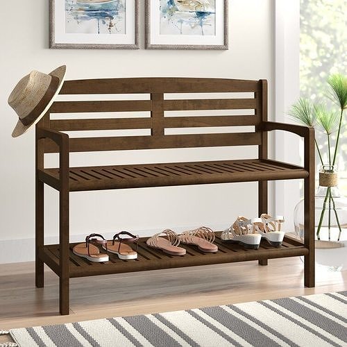 Hales Solid Wood Shelves Storage Bench Long Chair 3D model
