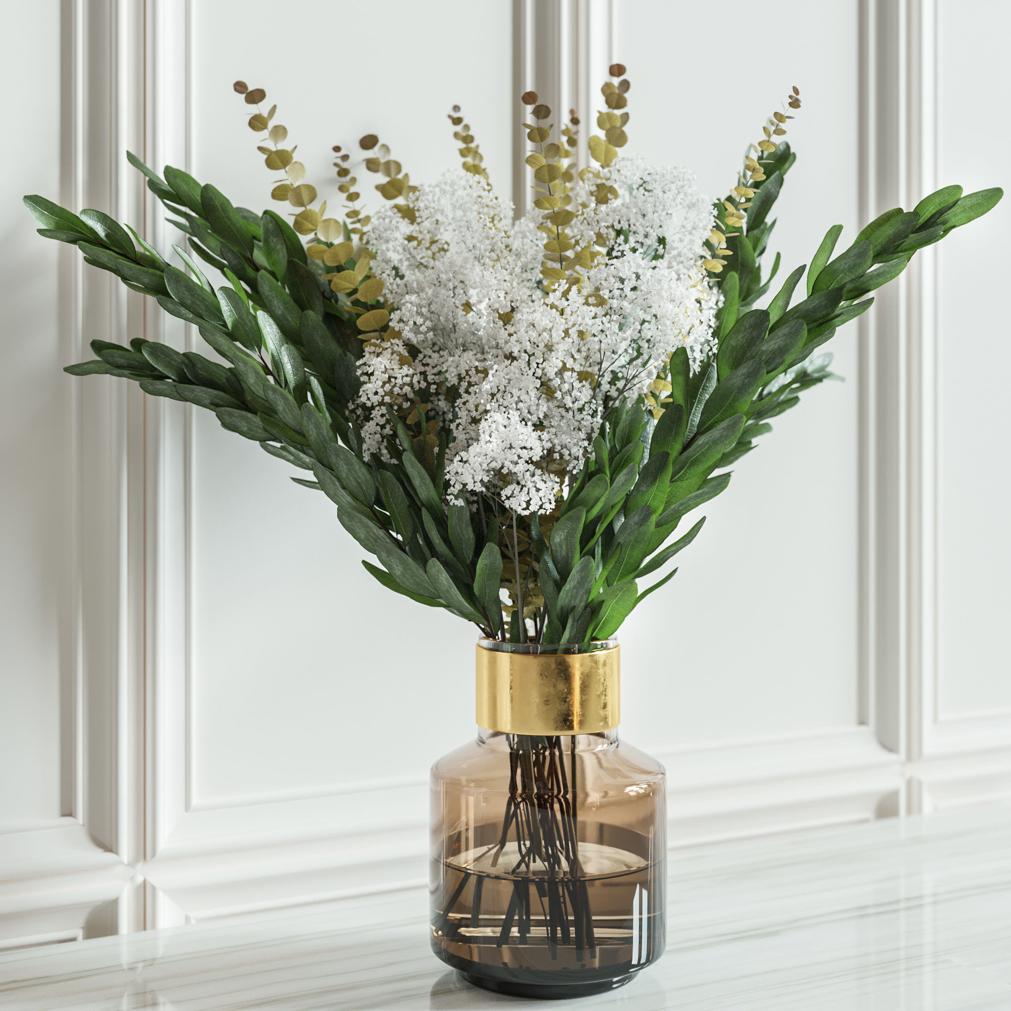 Flower Set 008 Peony and Baby breath 3D model_2