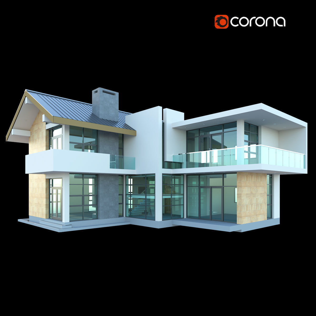 2 Story Modern Style House 3D model_2