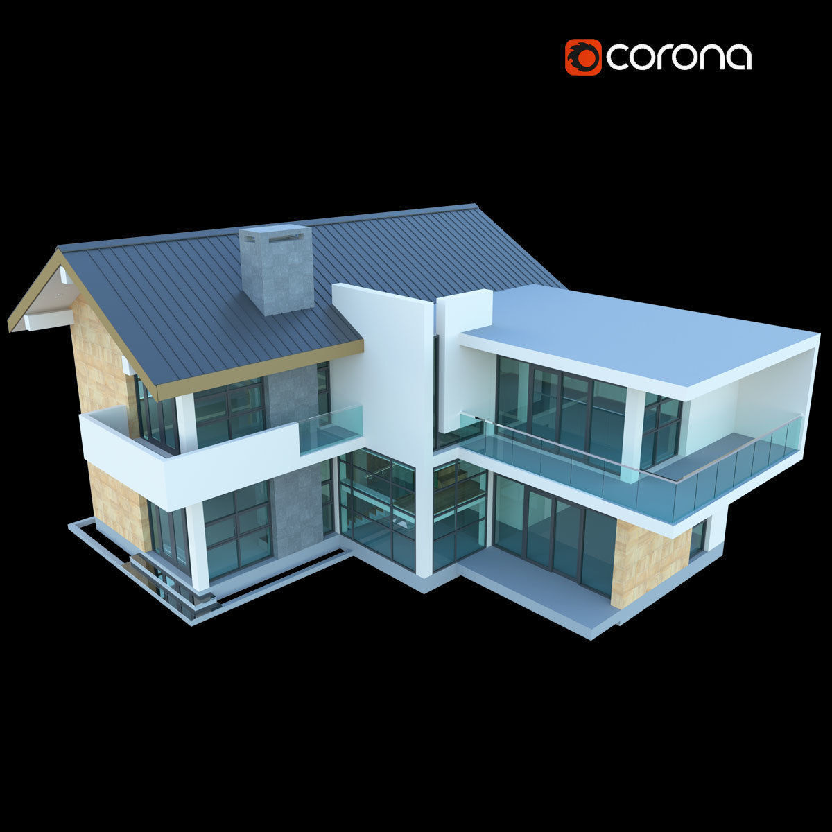 2 Story Modern Style House 3D model_3