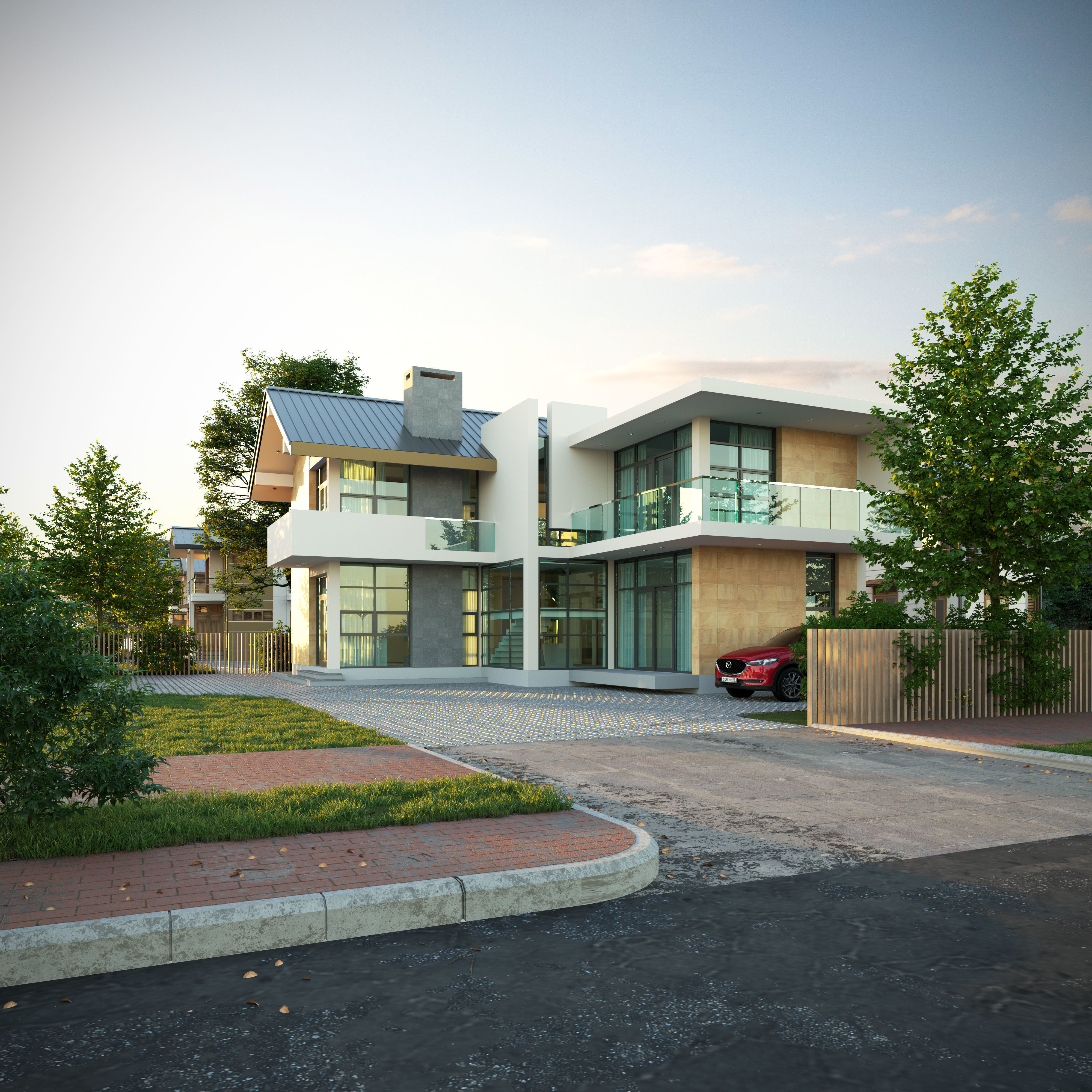 2 Story Modern Style House 3D model_1