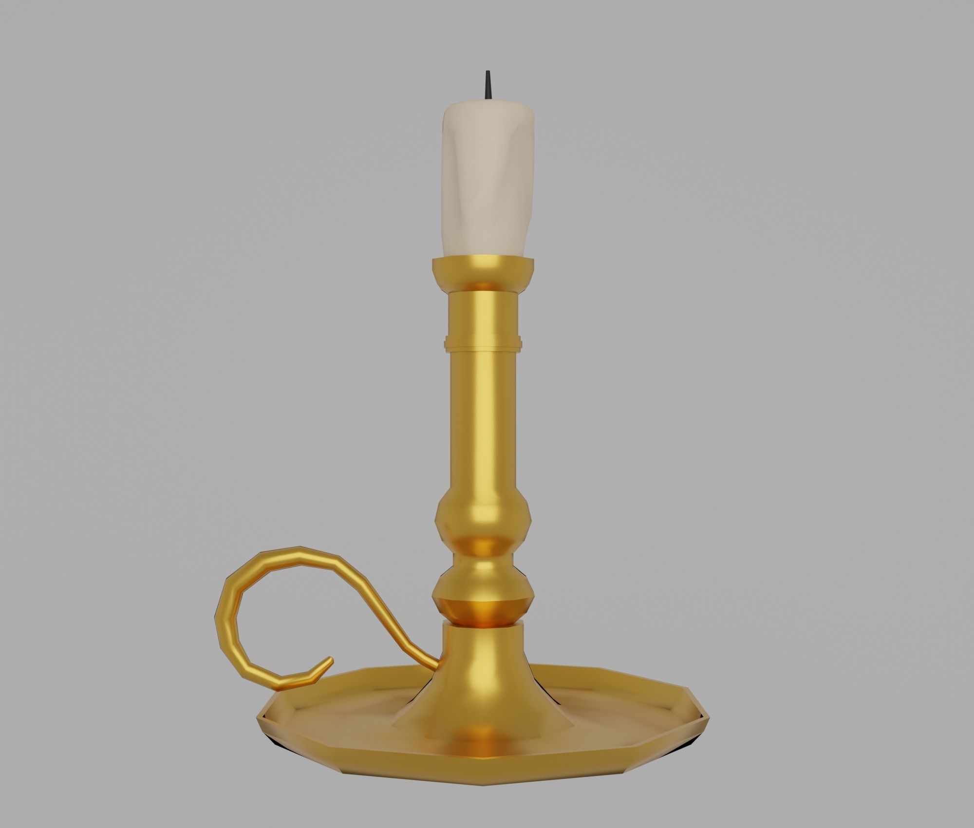 Candlestick gold candle holder Low-poly 3D model_3