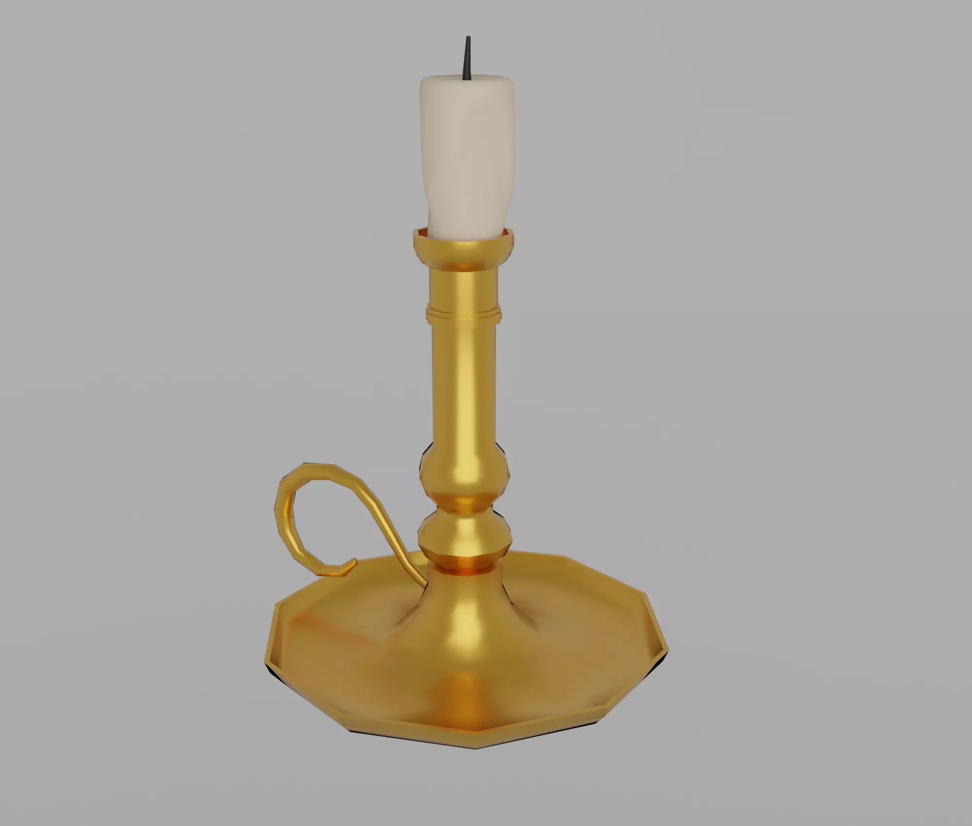 Candlestick gold candle holder Low-poly 3D model_0
