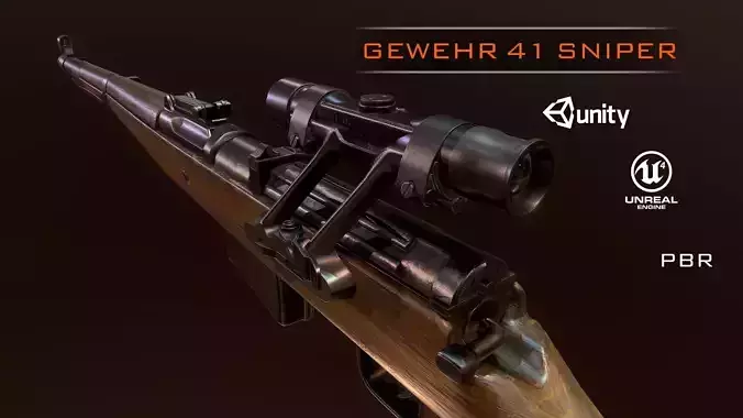 Snipe Gewehr 41 WW2 german Rifle witch scope PBR Low-poly 3D model