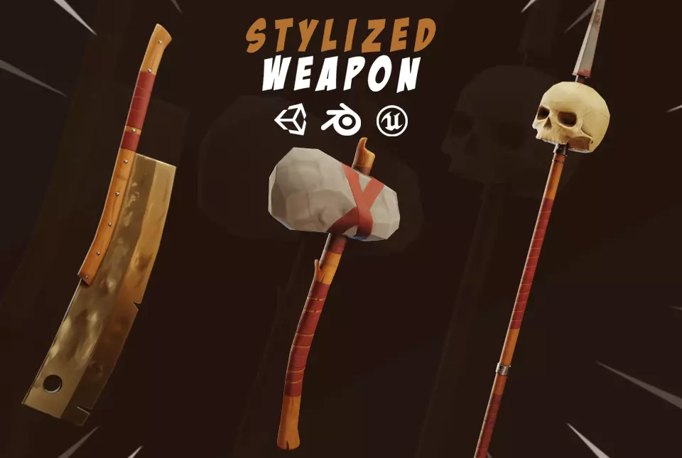 Stylized weapon pack Low-poly 3D model_0