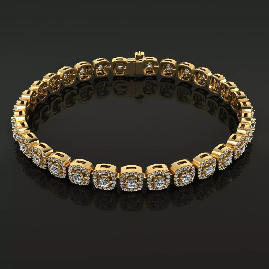 Diamond Cushion Halo Bracelet Tennis 3D print model