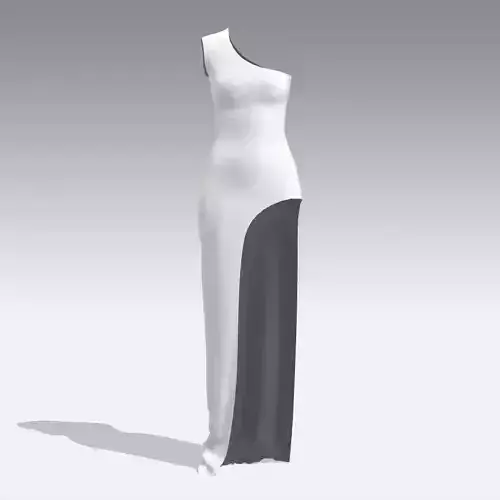 DRESS WHITE PANELED BELT SLIT SKIRT LONG DRESS