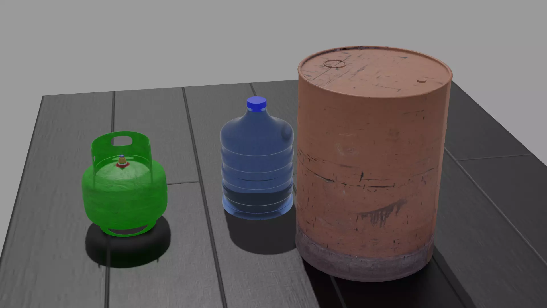 3d model of gallon-iron barrel and gas Low-poly 3D model_0