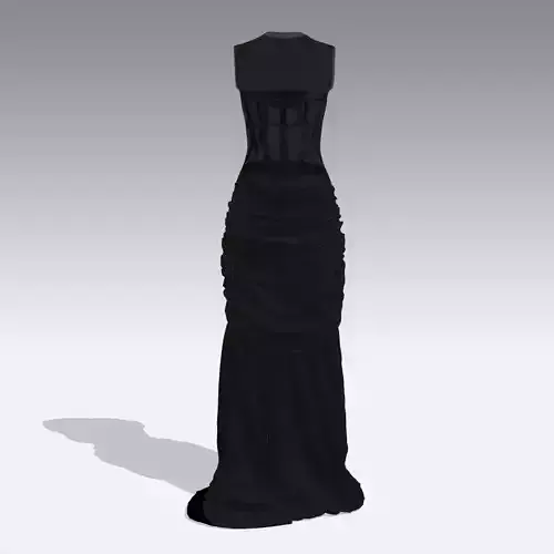 DRESS CORSET TRANSPARENT ELASTIC SKIRT DRAPED LOOK LONG DRESS