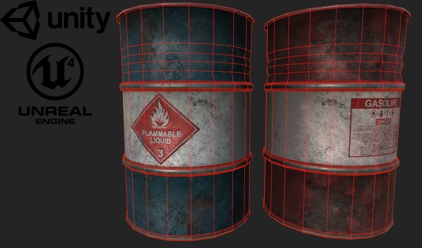 Oil Barrel Damaged Low-poly 3D model_4