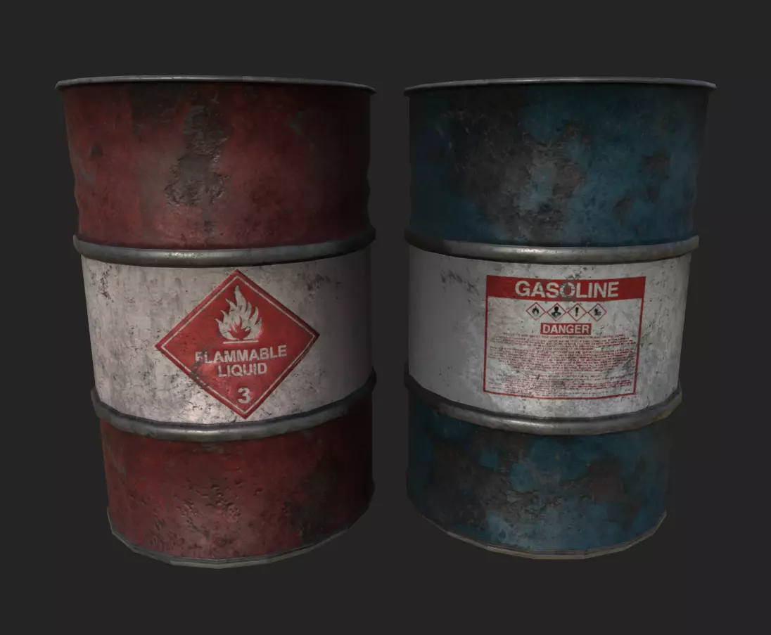 Oil Barrel Damaged Low-poly 3D model_0