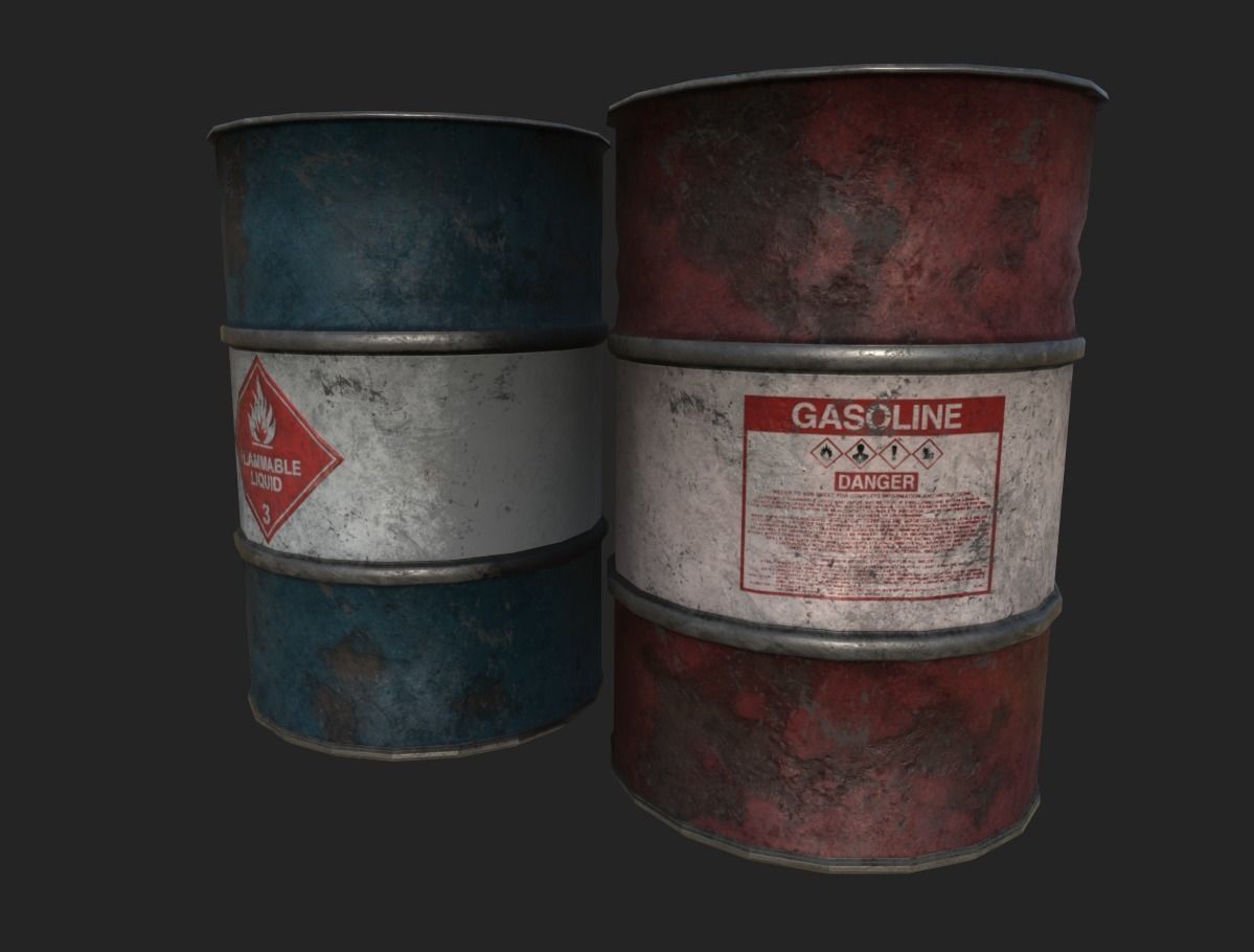 Oil Barrel Damaged Low-poly 3D model_1