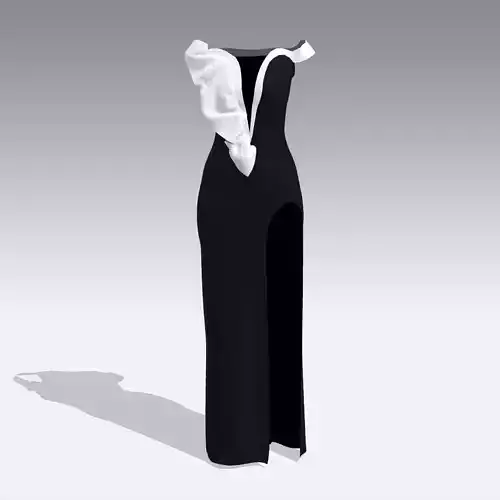 V NECKLINE DRESS RUFFLED LOOK LONG DRESS