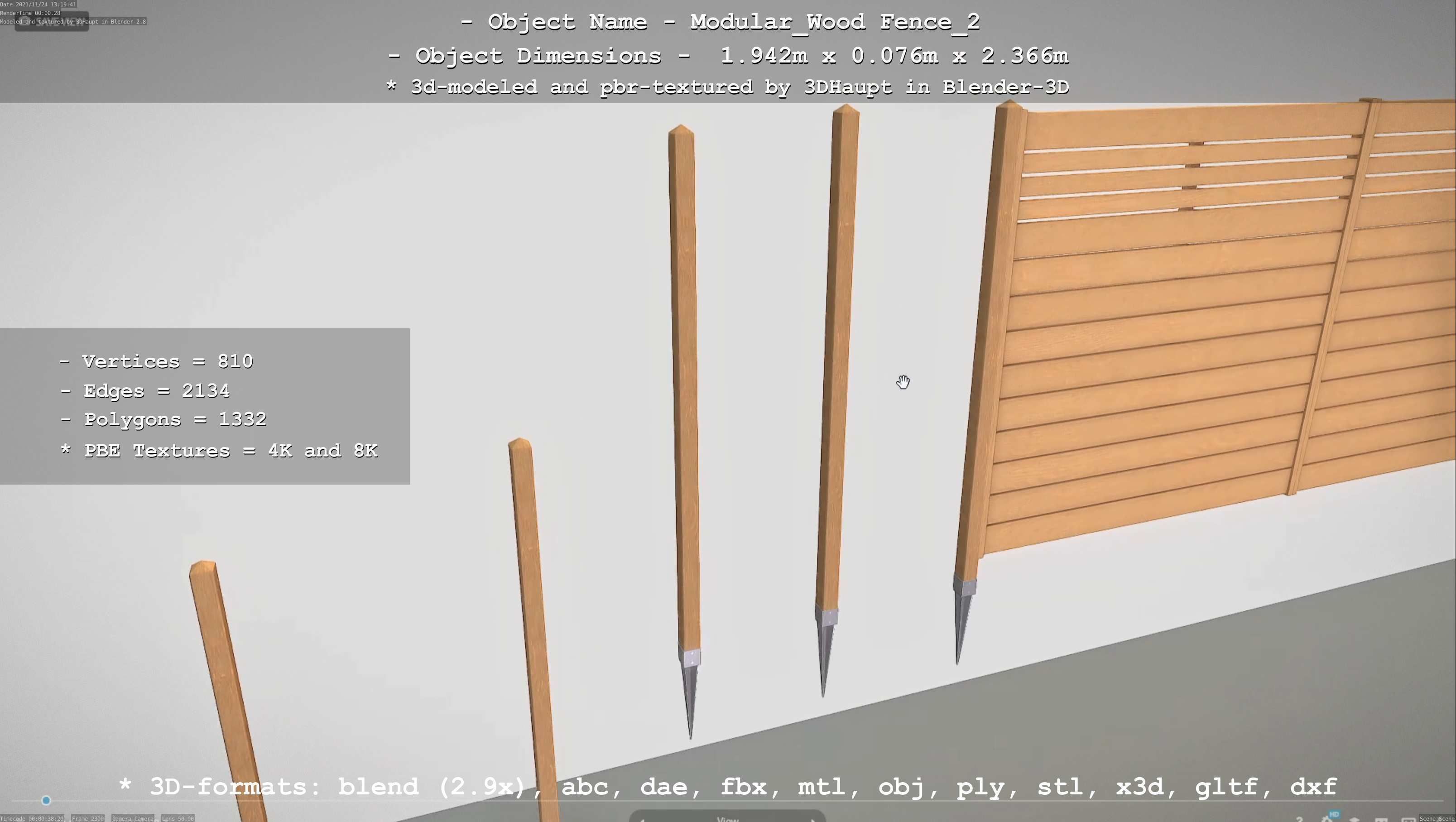 Modular Wood Fence 2 Remastered Low-poly 3D model_88