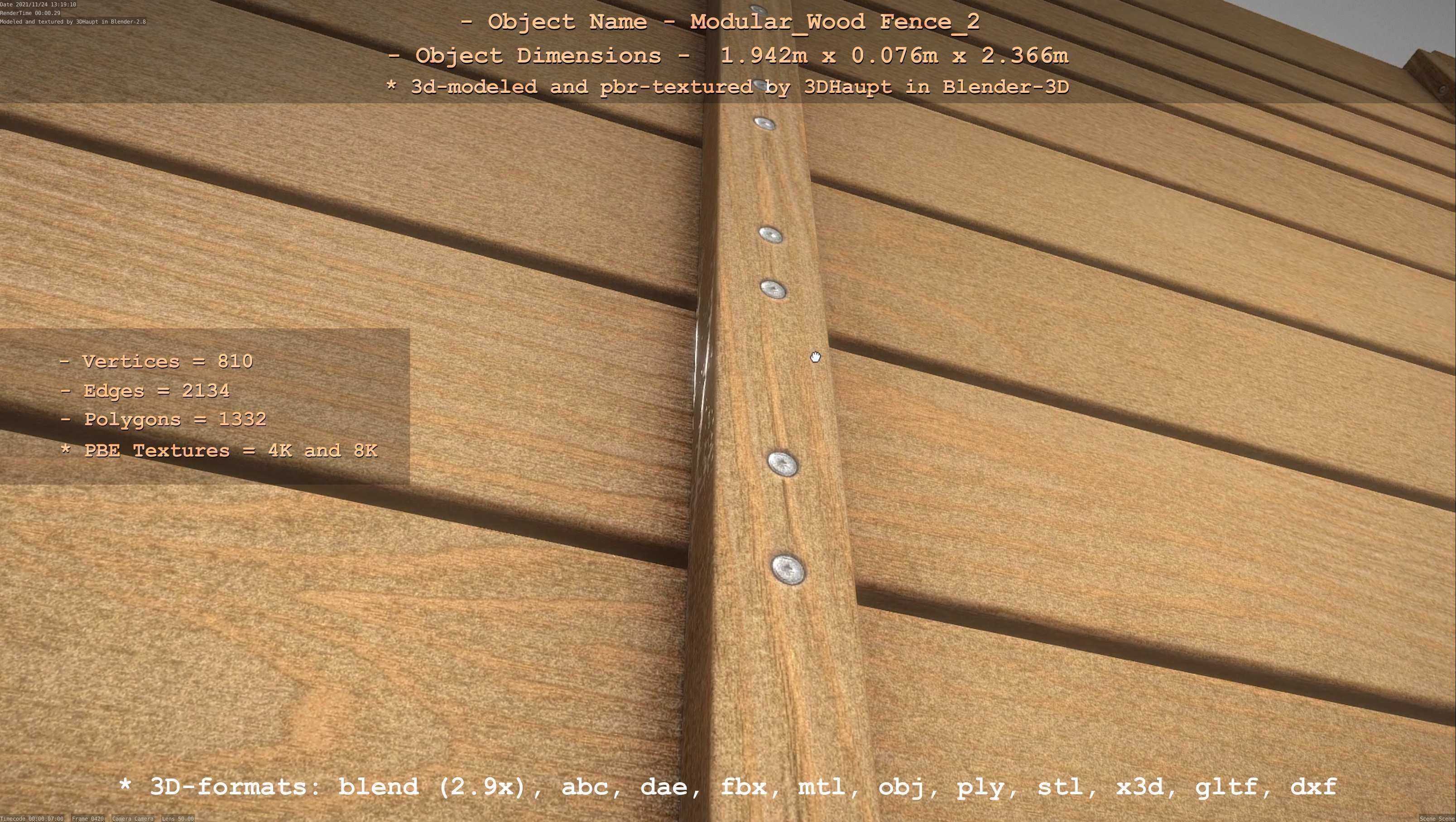 Modular Wood Fence 2 Remastered Low-poly 3D model_58