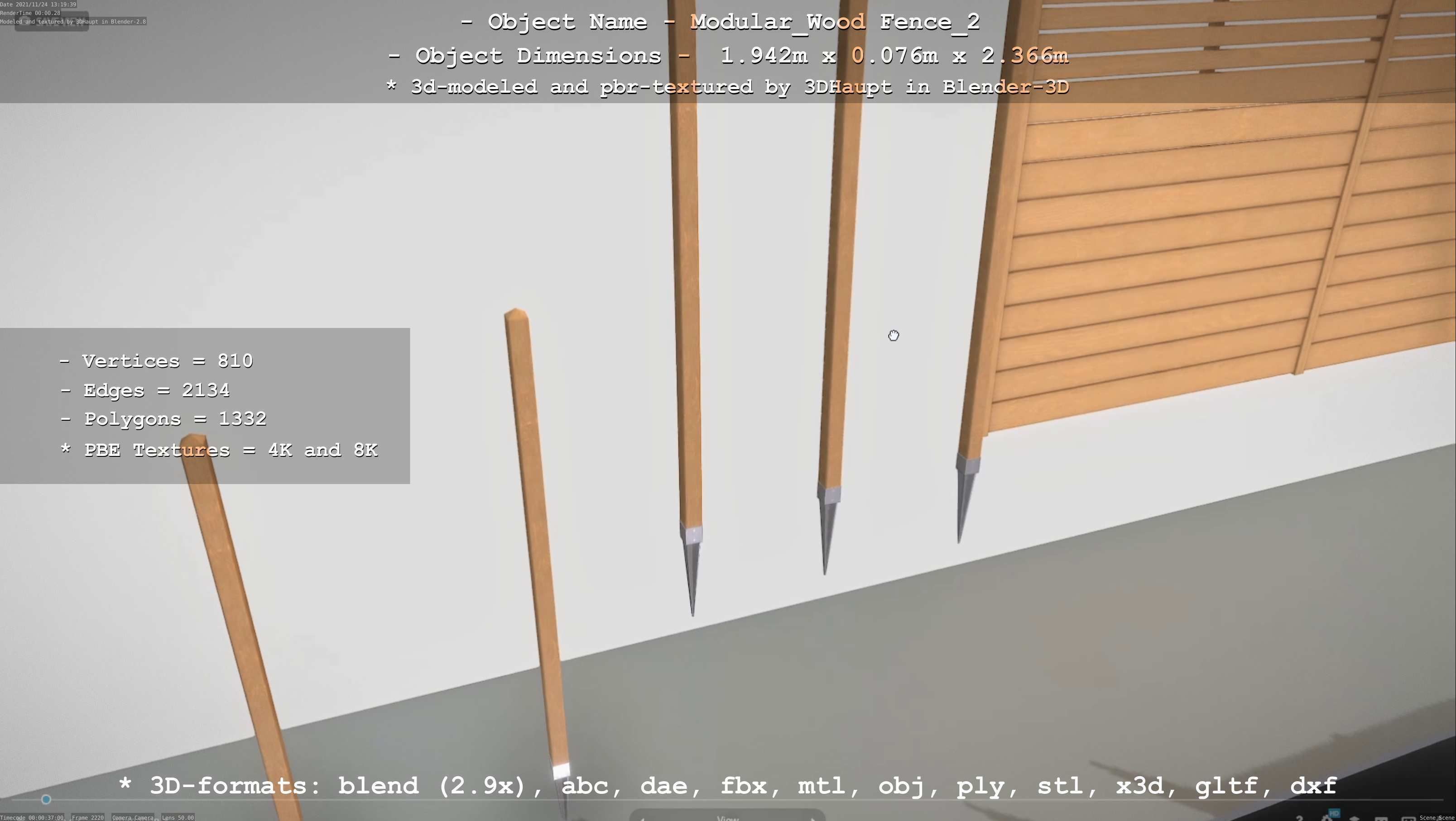 Modular Wood Fence 2 Remastered Low-poly 3D model_89