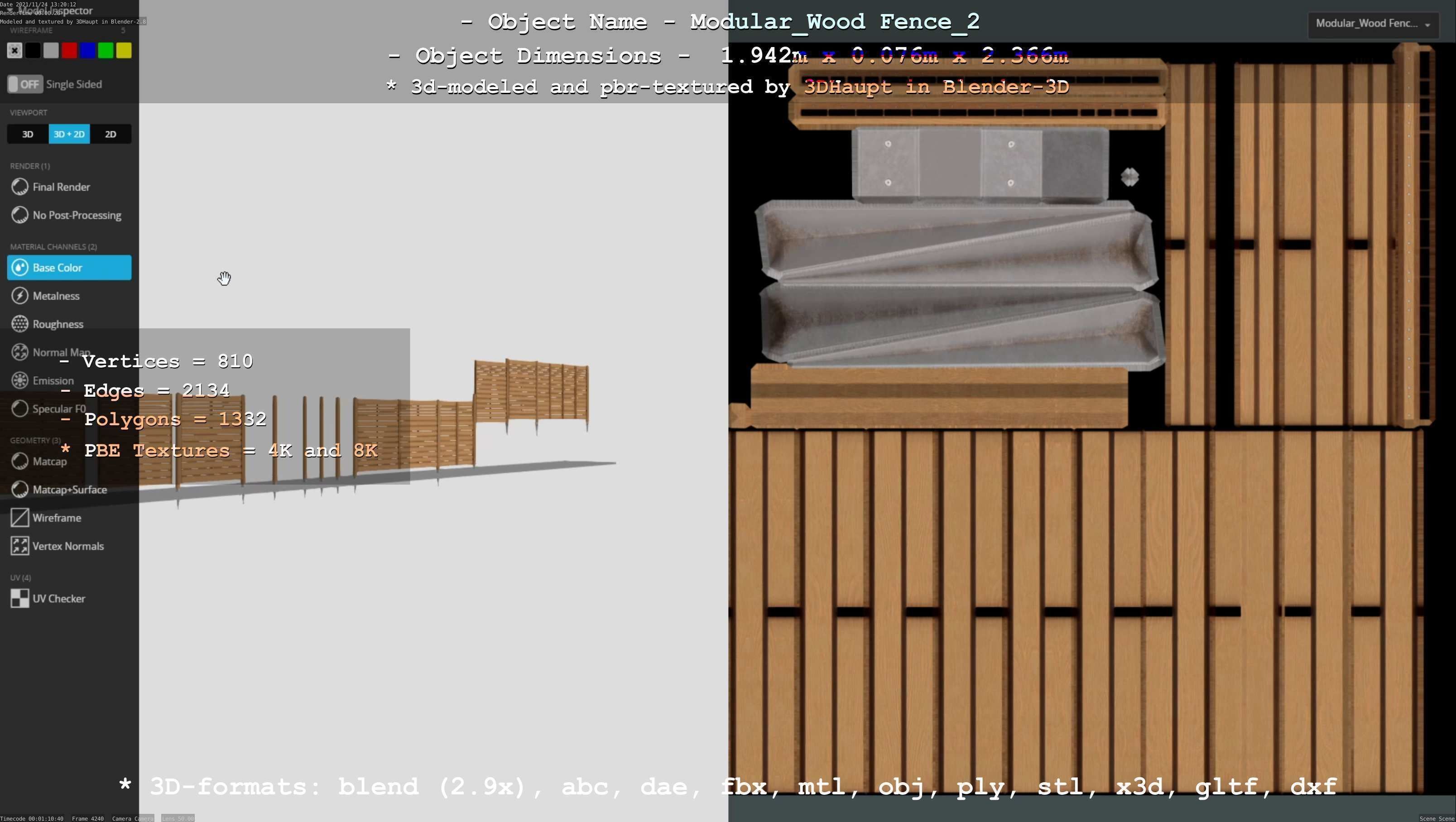 Modular Wood Fence 2 Remastered Low-poly 3D model_22