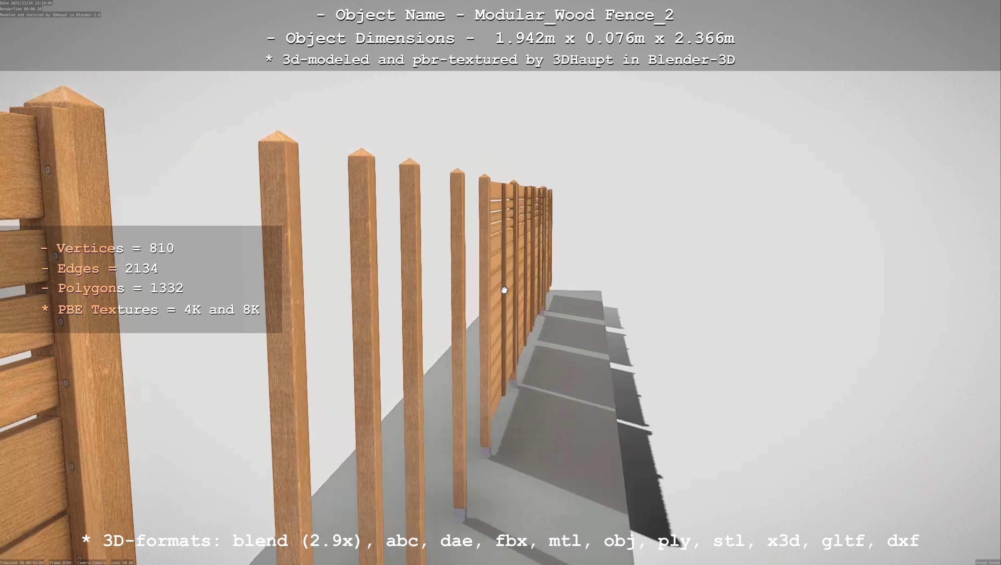 Modular Wood Fence 2 Remastered Low-poly 3D model_52