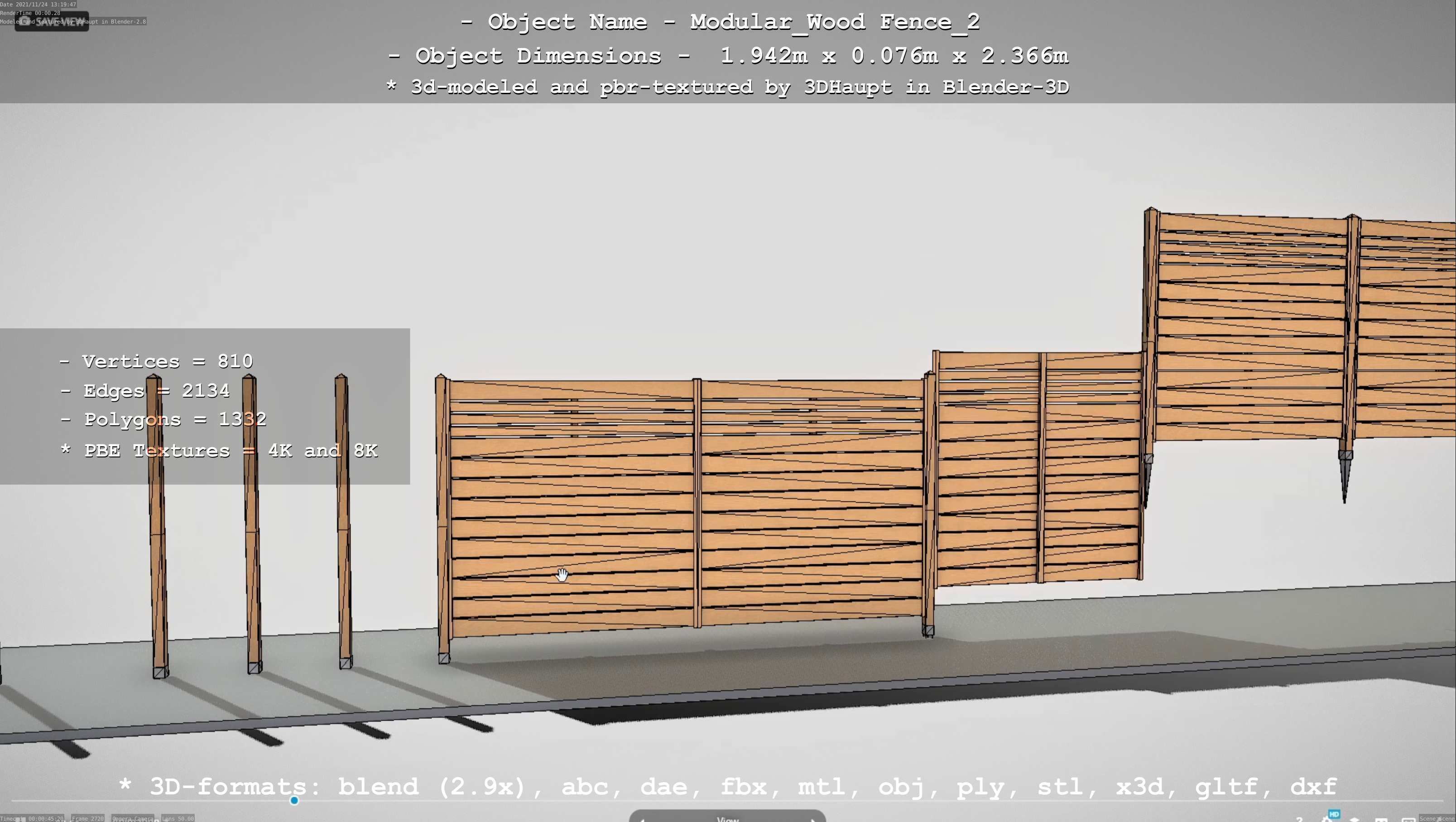 Modular Wood Fence 2 Remastered Low-poly 3D model_96