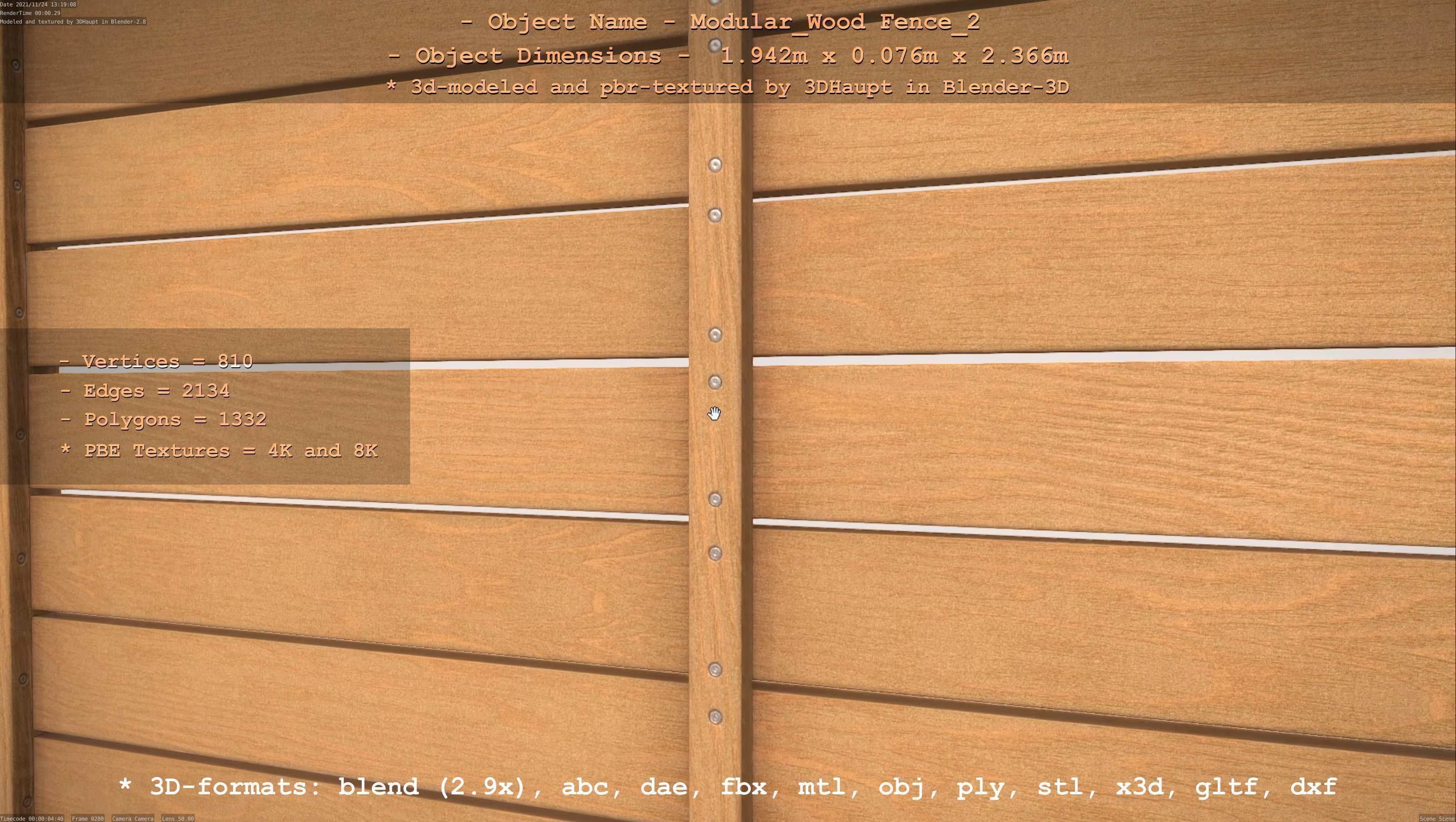 Modular Wood Fence 2 Remastered Low-poly 3D model_54