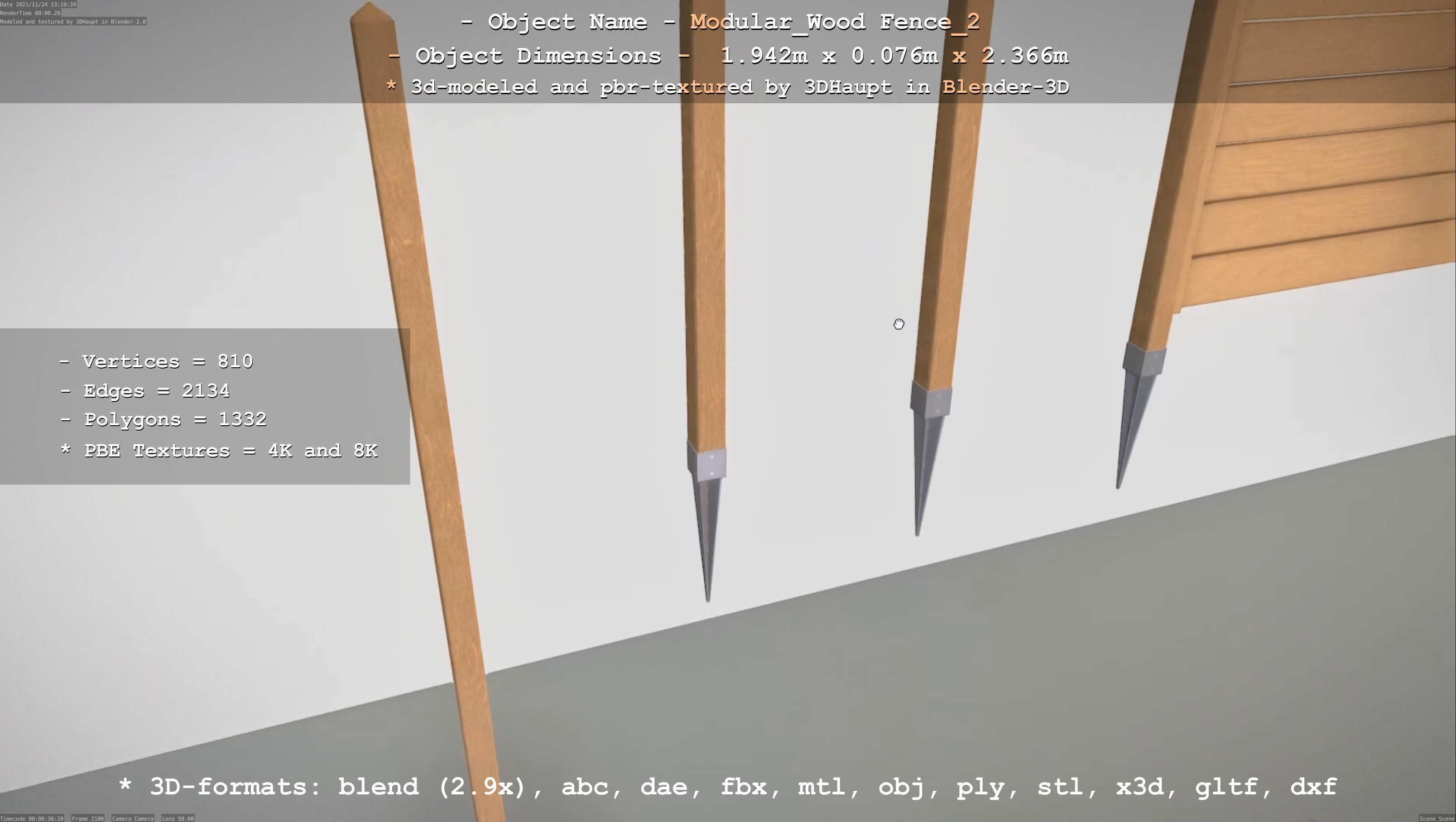 Modular Wood Fence 2 Remastered Low-poly 3D model_80