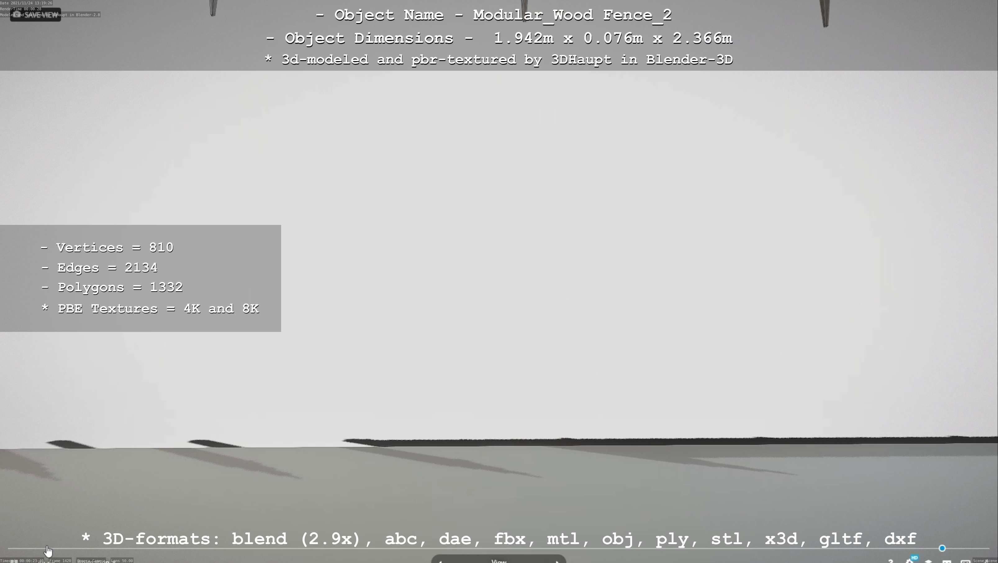 Modular Wood Fence 2 Remastered Low-poly 3D model_83