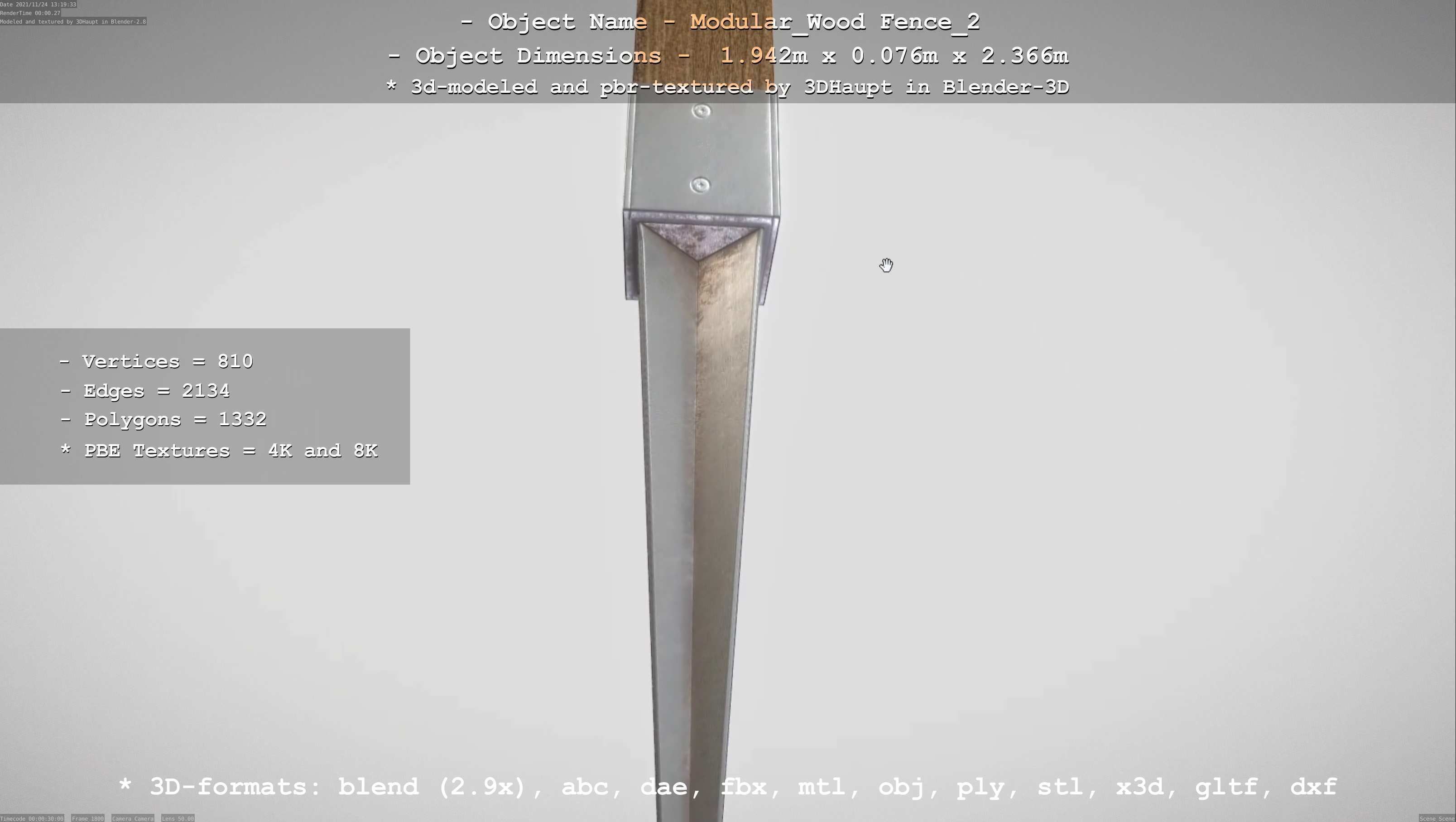 Modular Wood Fence 2 Remastered Low-poly 3D model_78