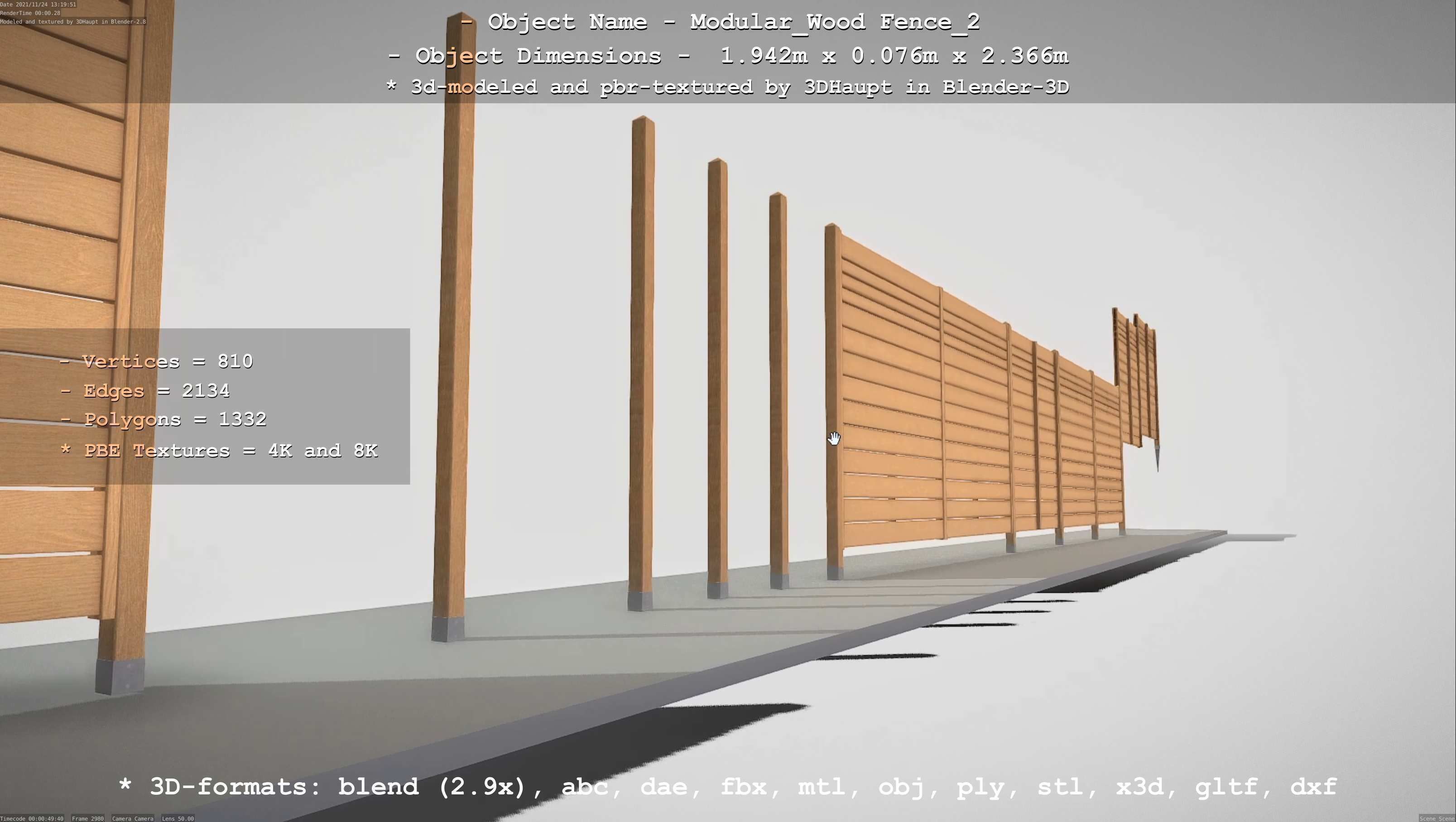 Modular Wood Fence 2 Remastered Low-poly 3D model_37
