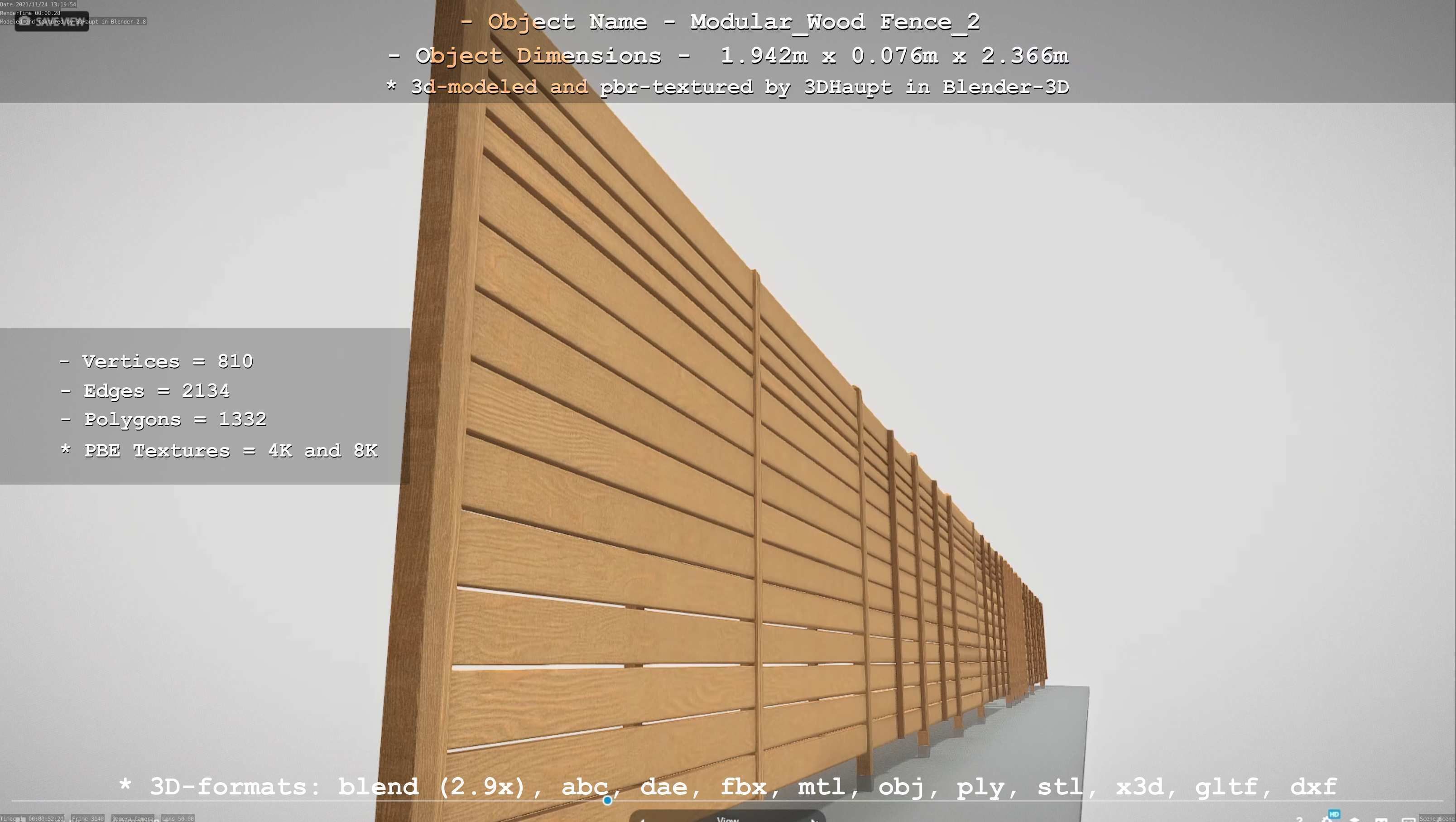 Modular Wood Fence 2 Remastered Low-poly 3D model_41