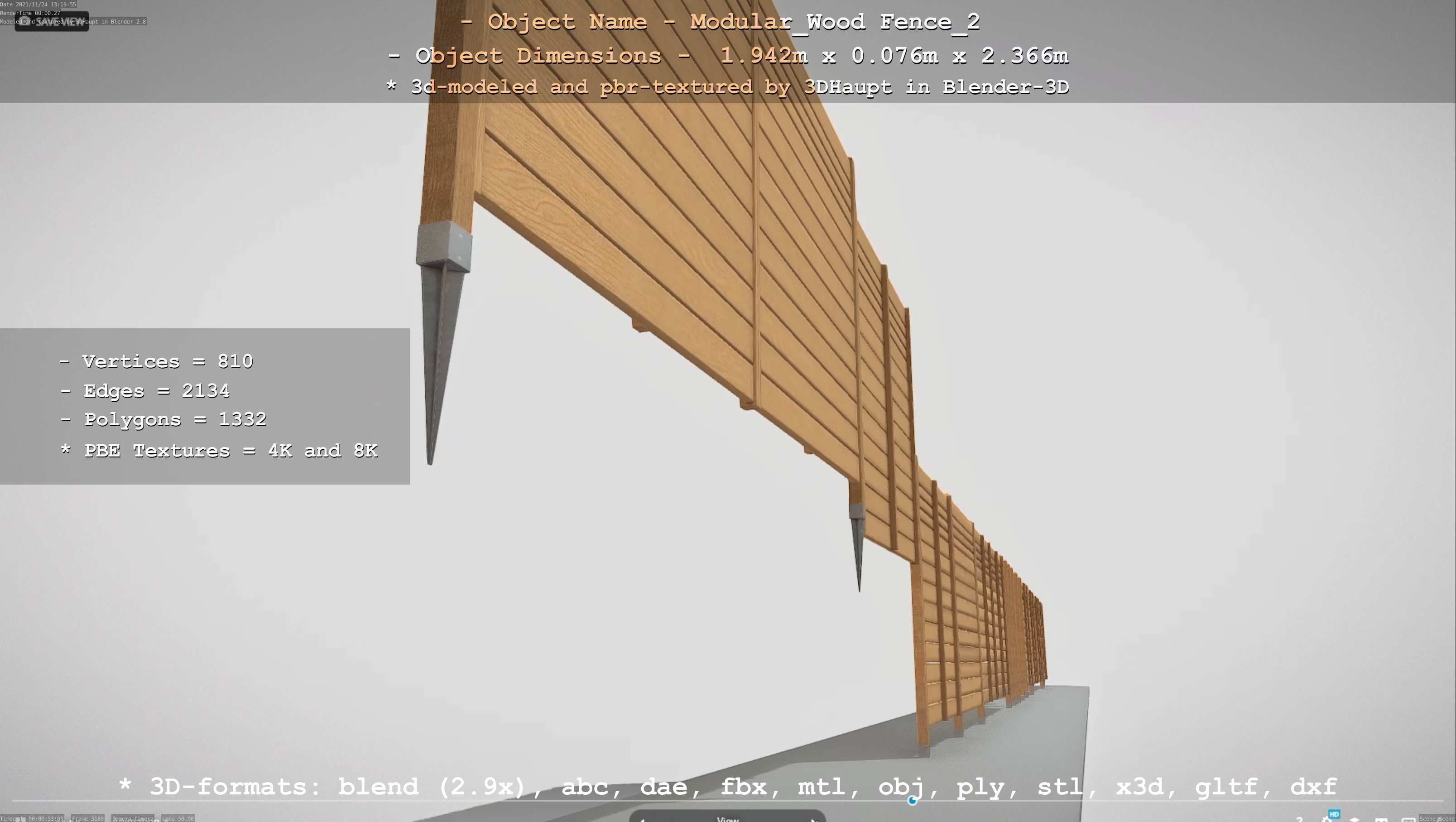 Modular Wood Fence 2 Remastered Low-poly 3D model_40