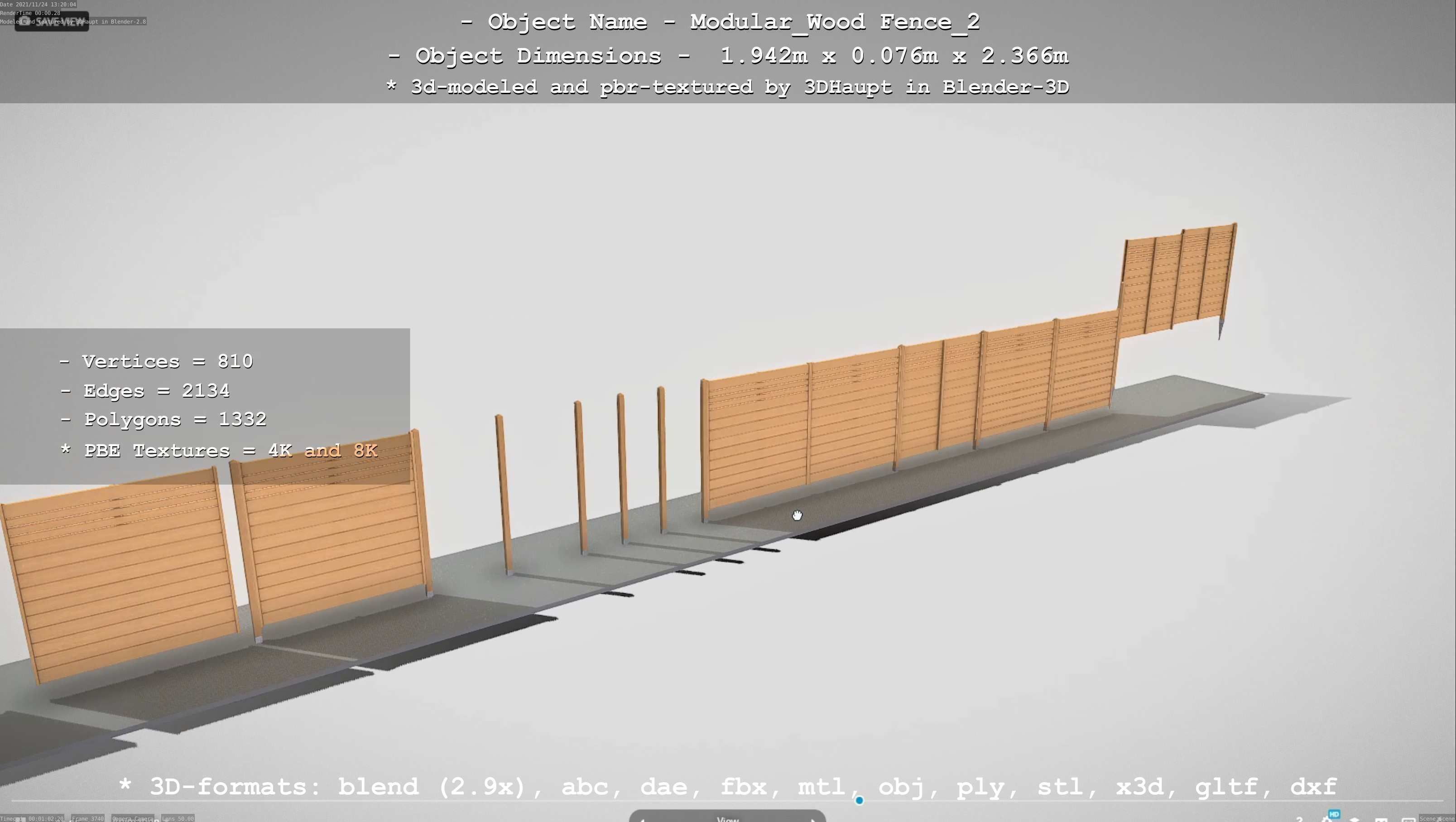 Modular Wood Fence 2 Remastered Low-poly 3D model_51