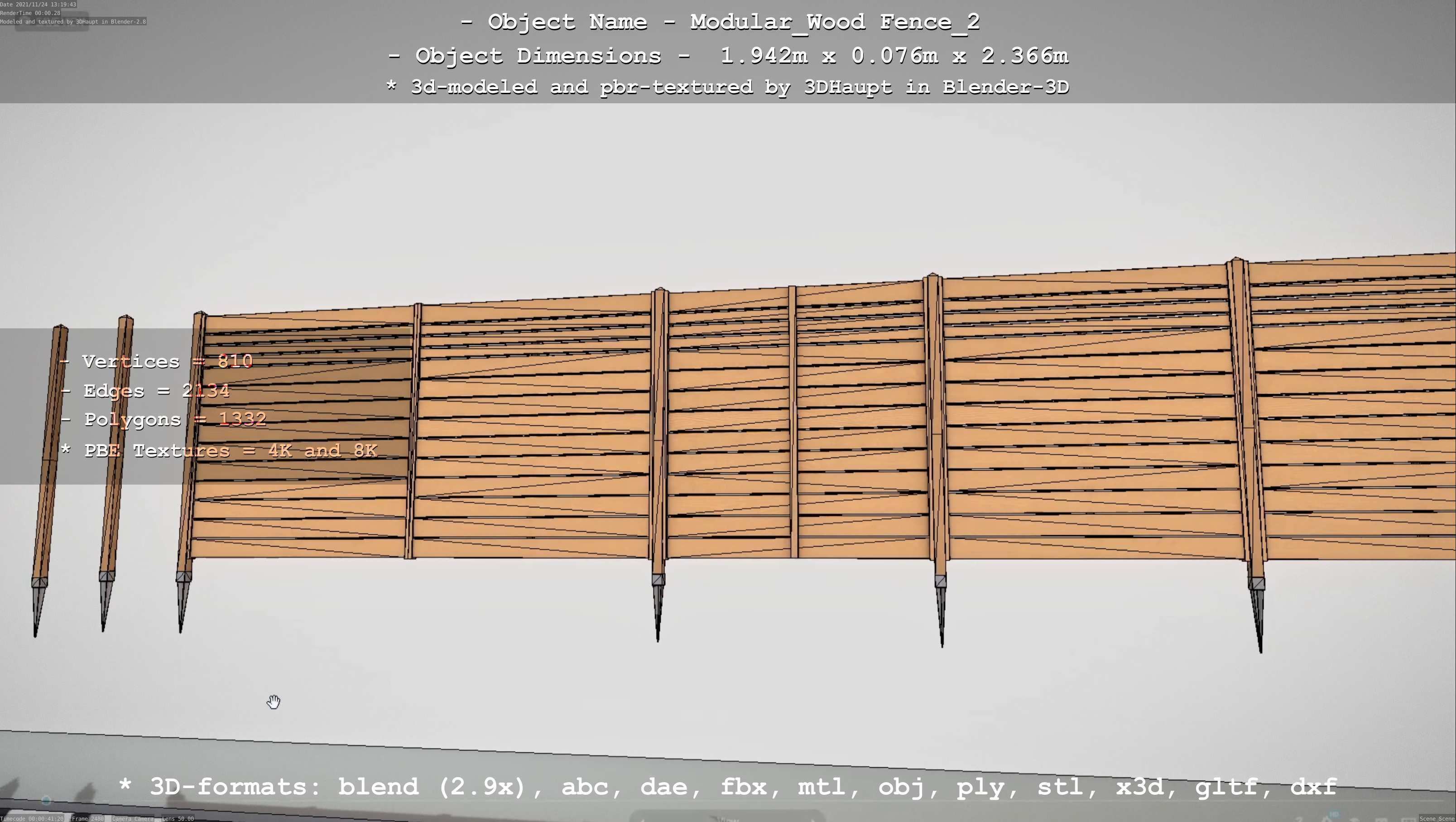 Modular Wood Fence 2 Remastered Low-poly 3D model_93