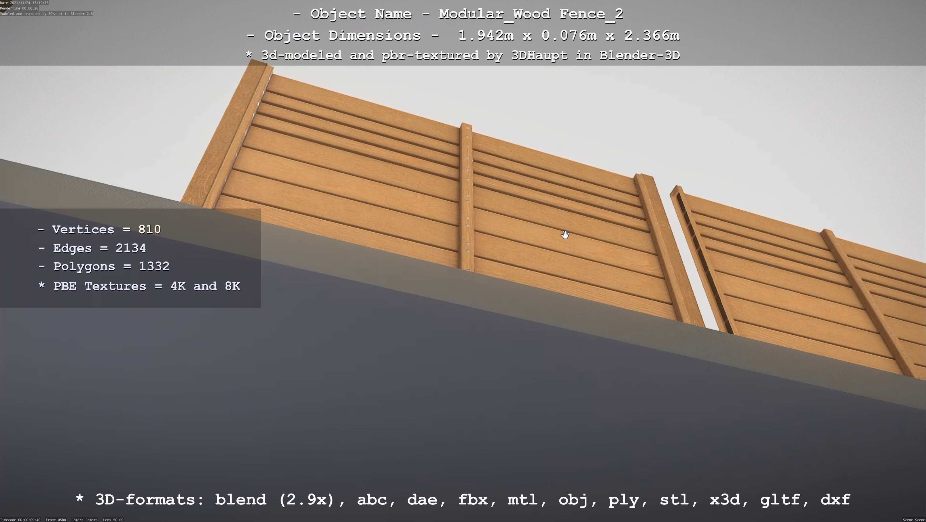 Modular Wood Fence 2 Remastered Low-poly 3D model_57