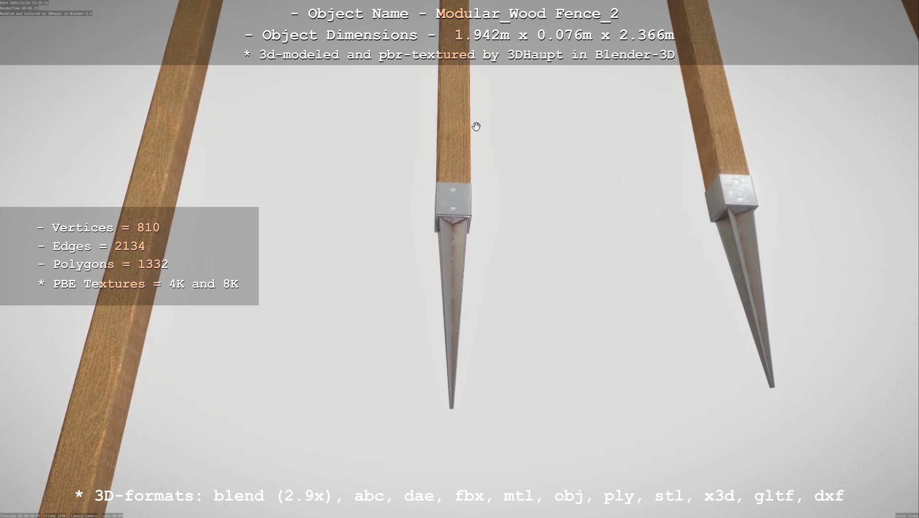 Modular Wood Fence 2 Remastered Low-poly 3D model_81