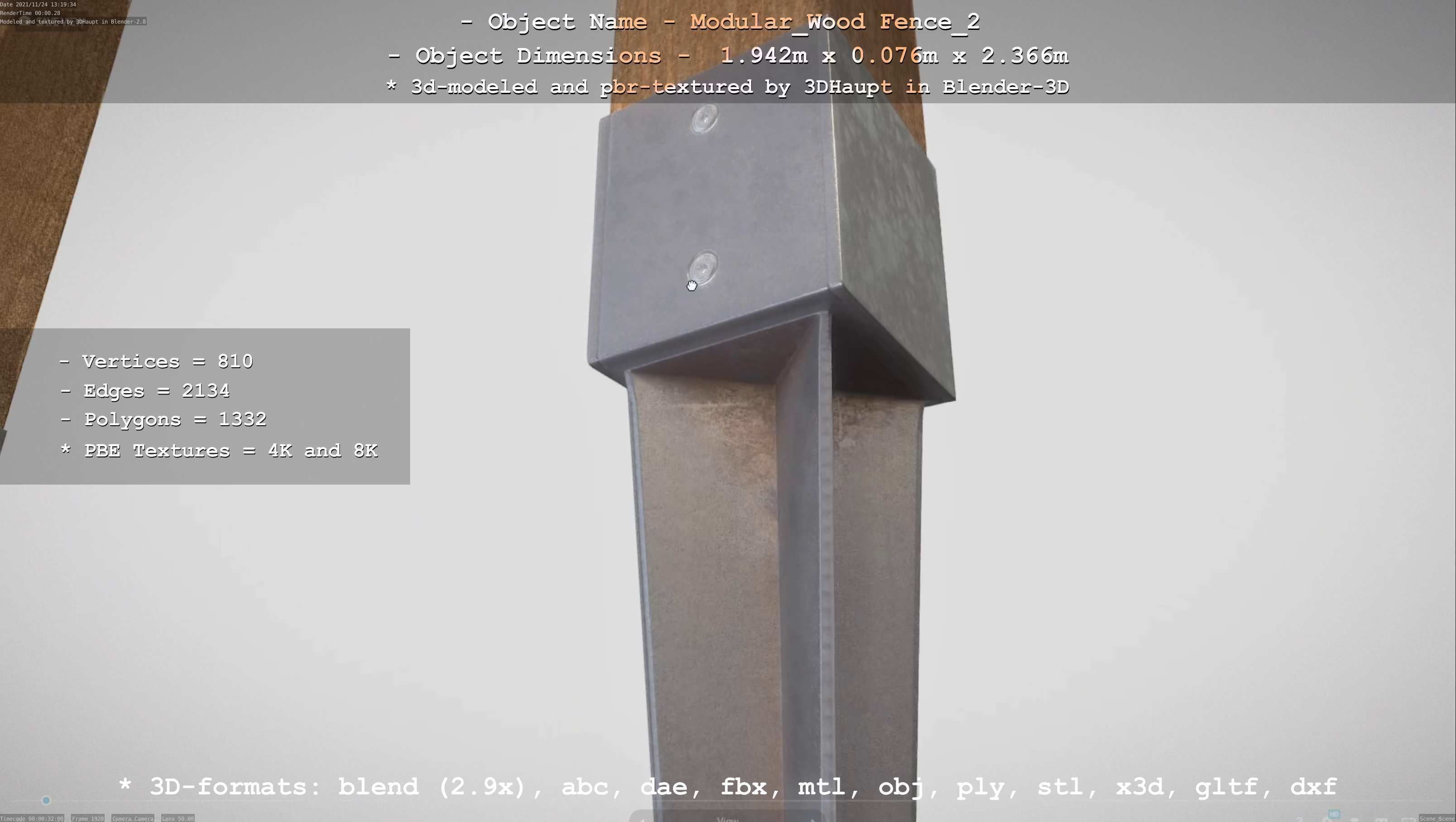 Modular Wood Fence 2 Remastered Low-poly 3D model_32