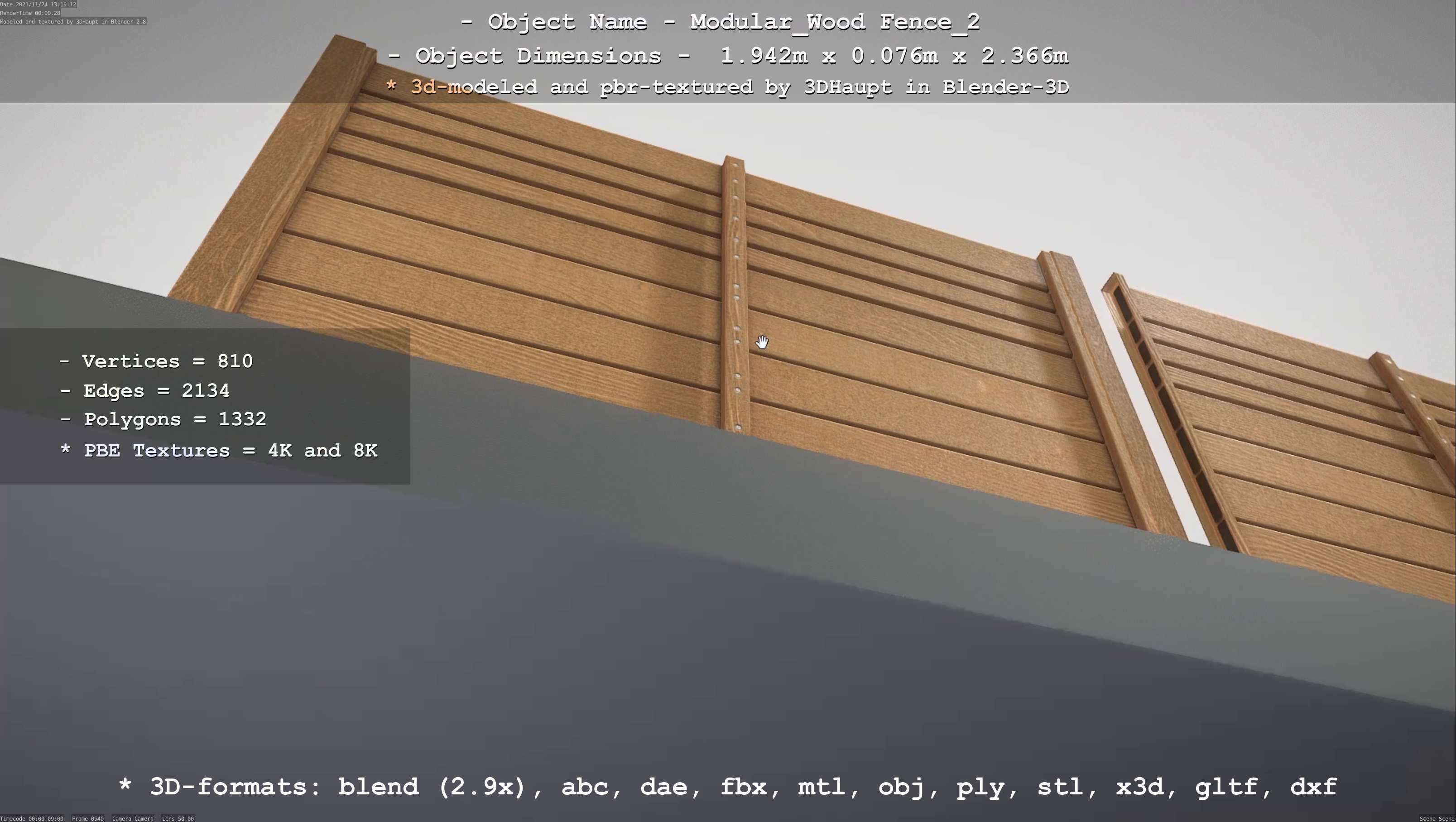 Modular Wood Fence 2 Remastered Low-poly 3D model_26