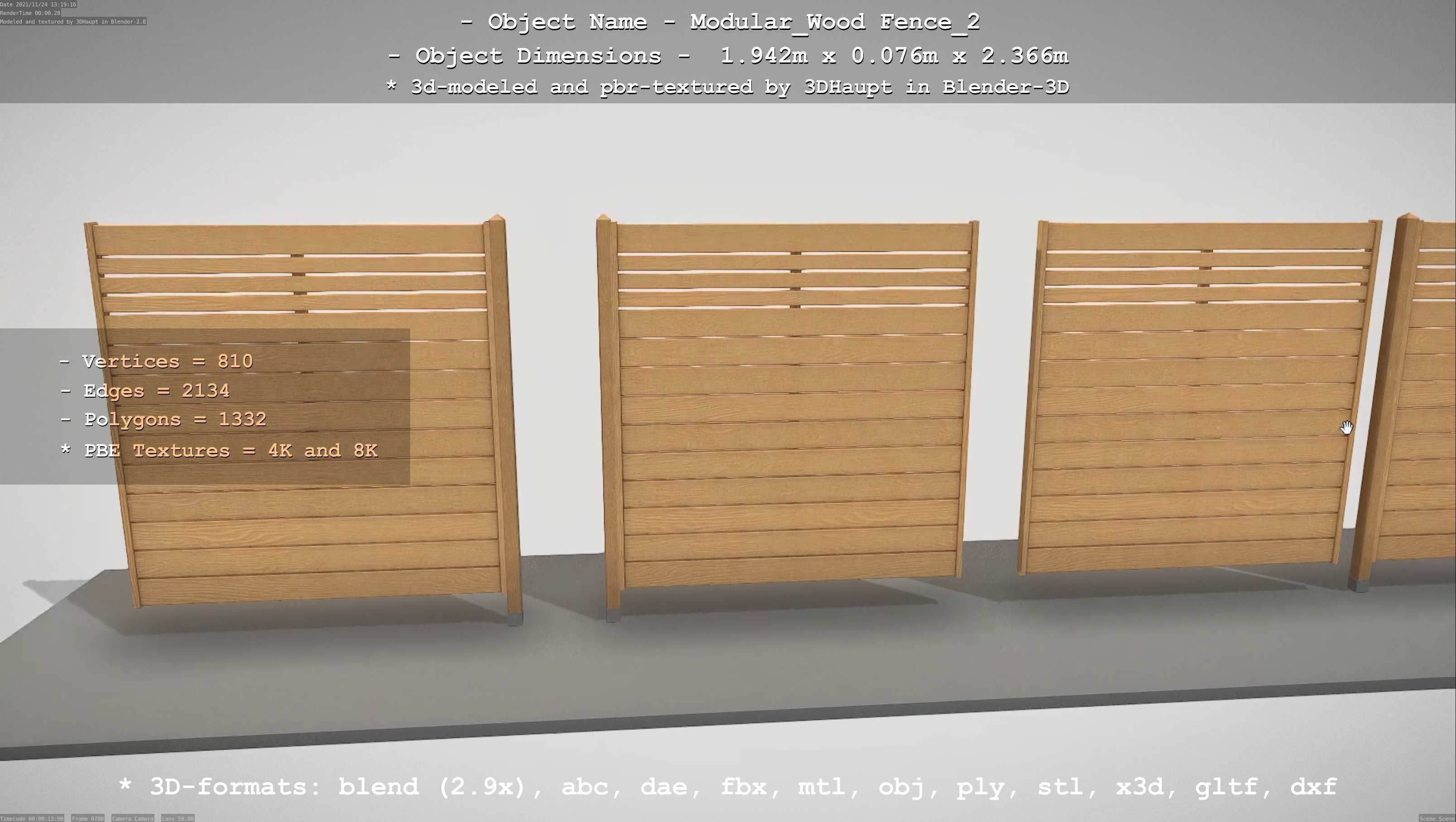 Modular Wood Fence 2 Remastered Low-poly 3D model_36