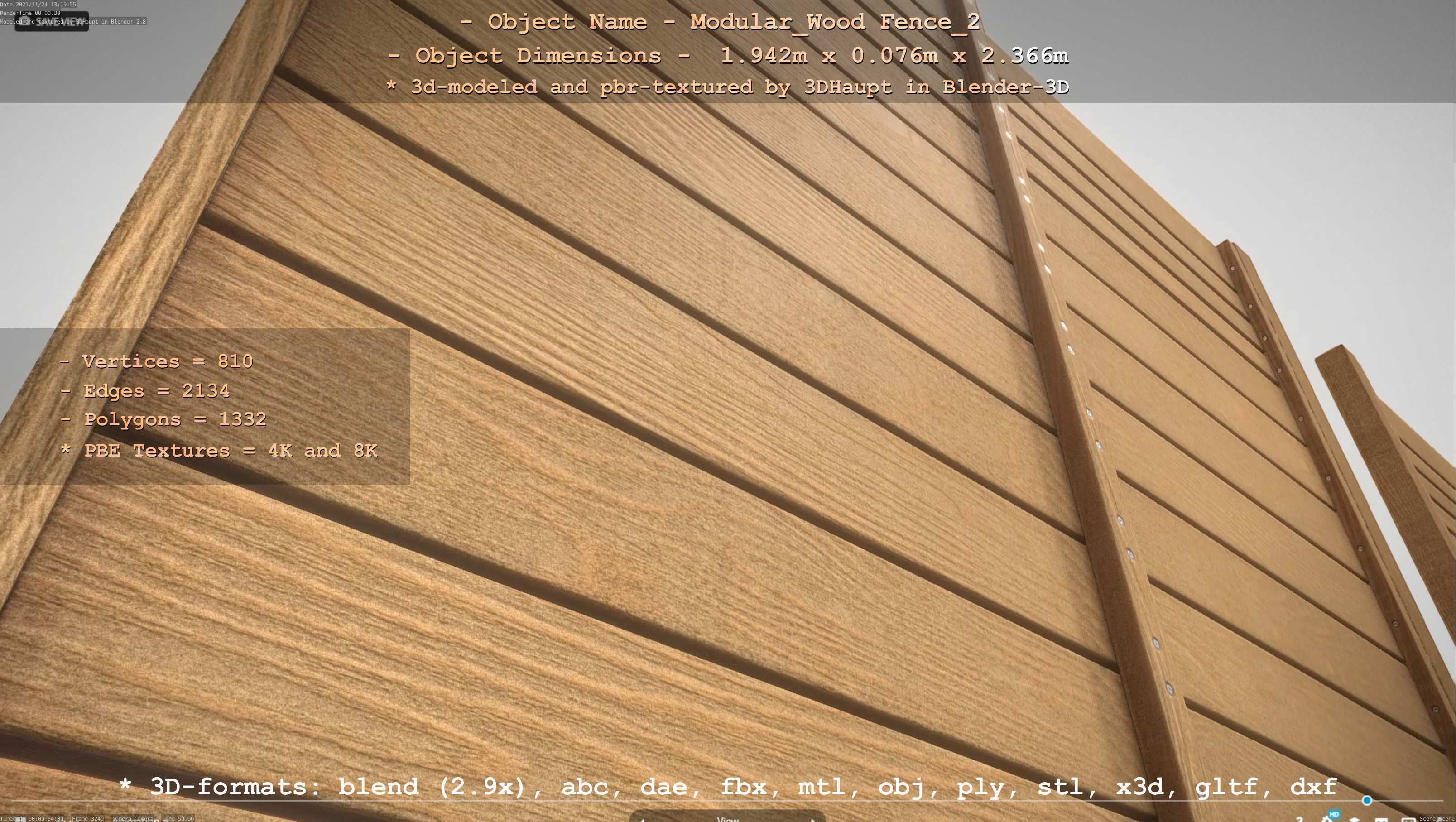 Modular Wood Fence 2 Remastered Low-poly 3D model_45