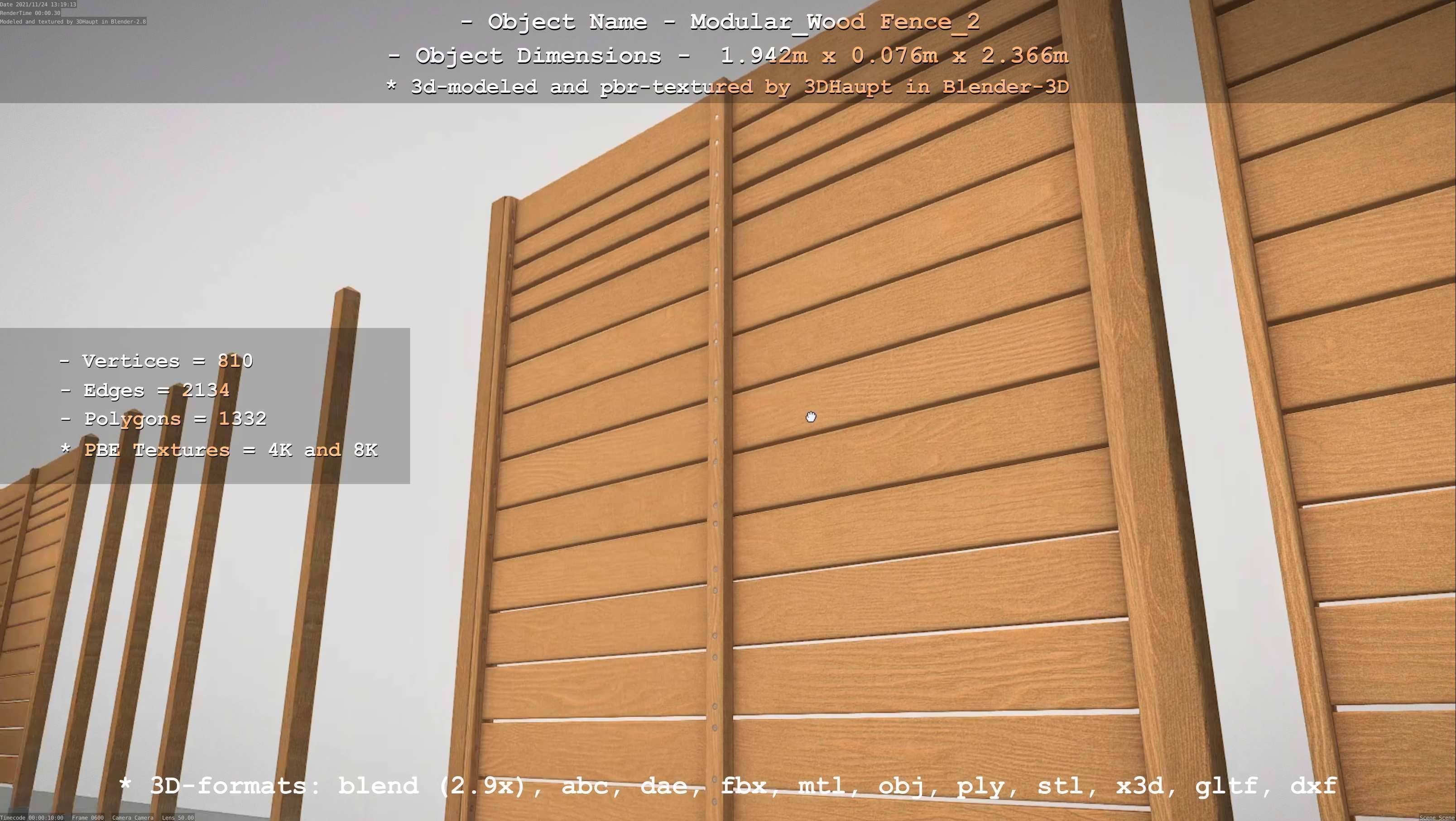 Modular Wood Fence 2 Remastered Low-poly 3D model_28