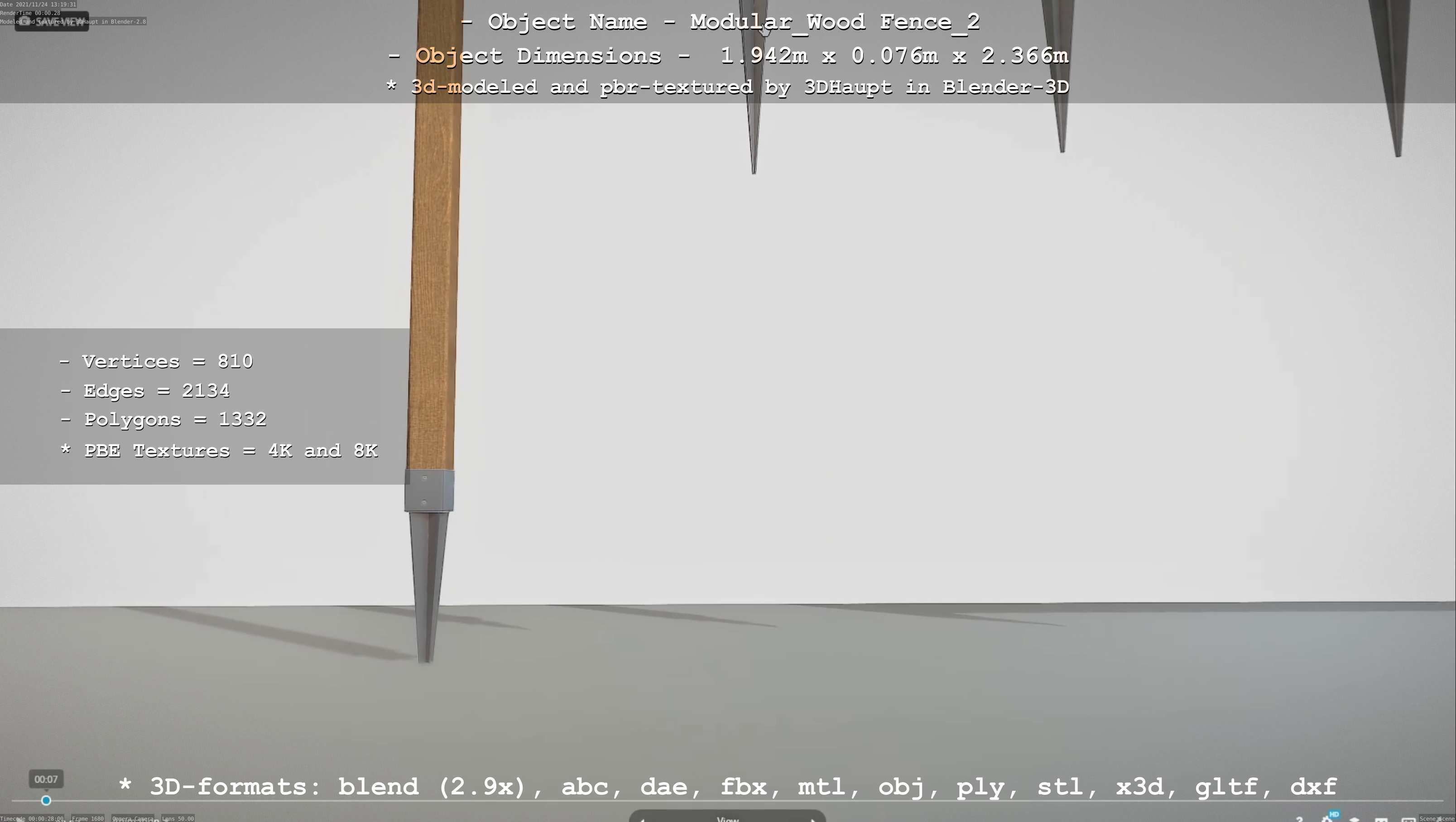 Modular Wood Fence 2 Remastered Low-poly 3D model_76