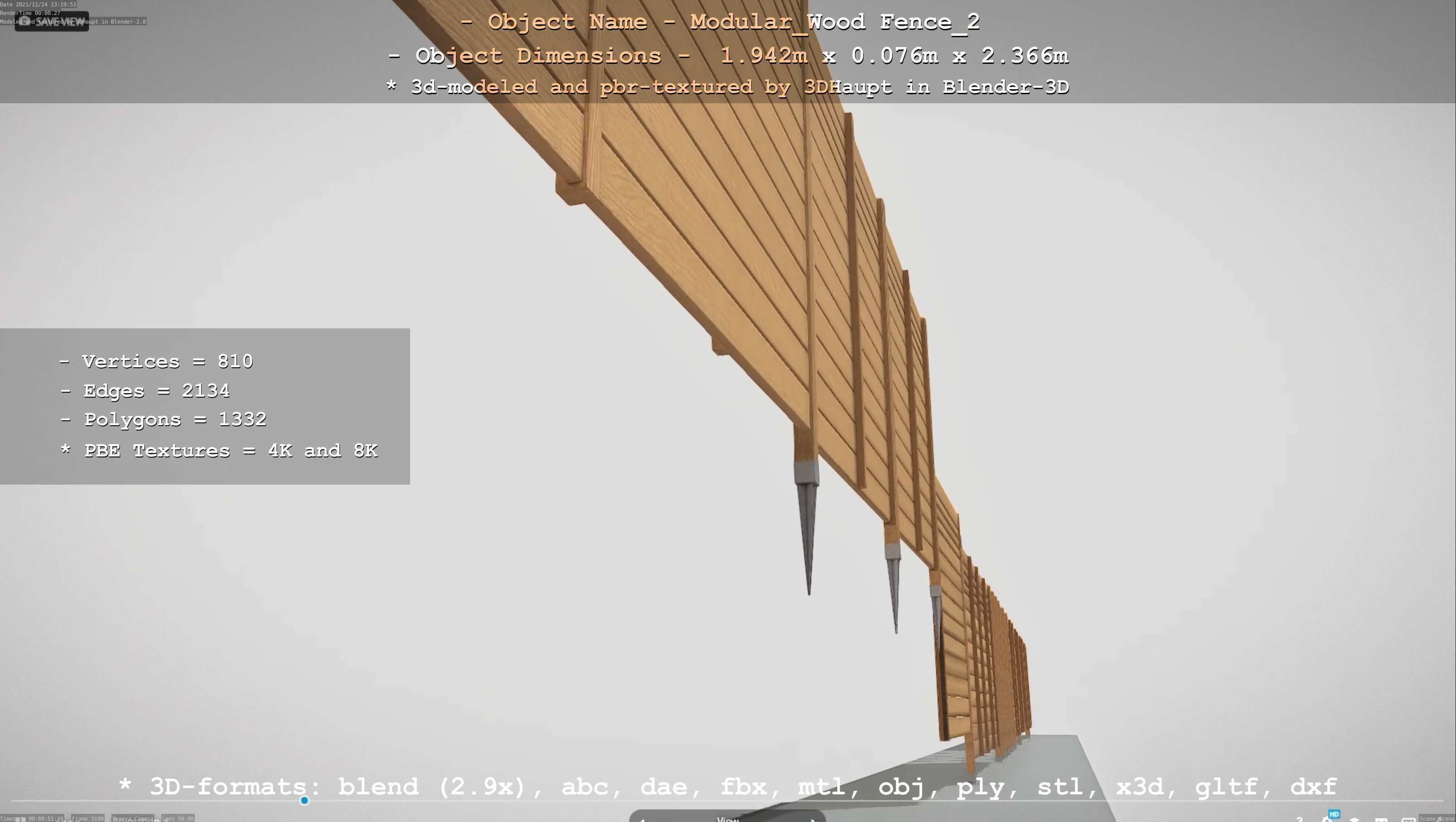 Modular Wood Fence 2 Remastered Low-poly 3D model_14