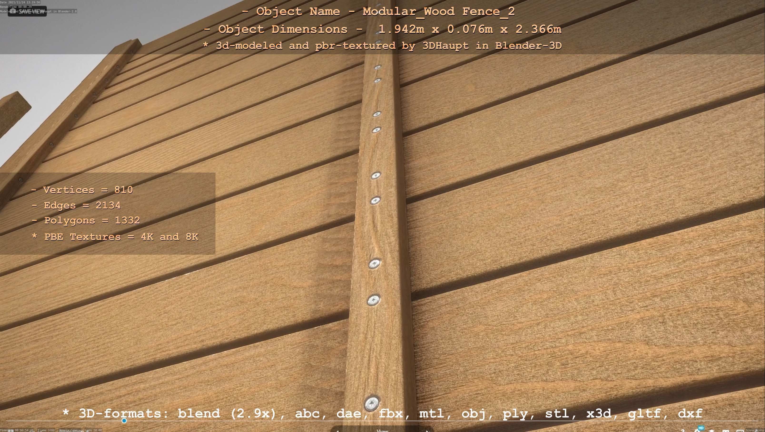 Modular Wood Fence 2 Remastered Low-poly 3D model_17