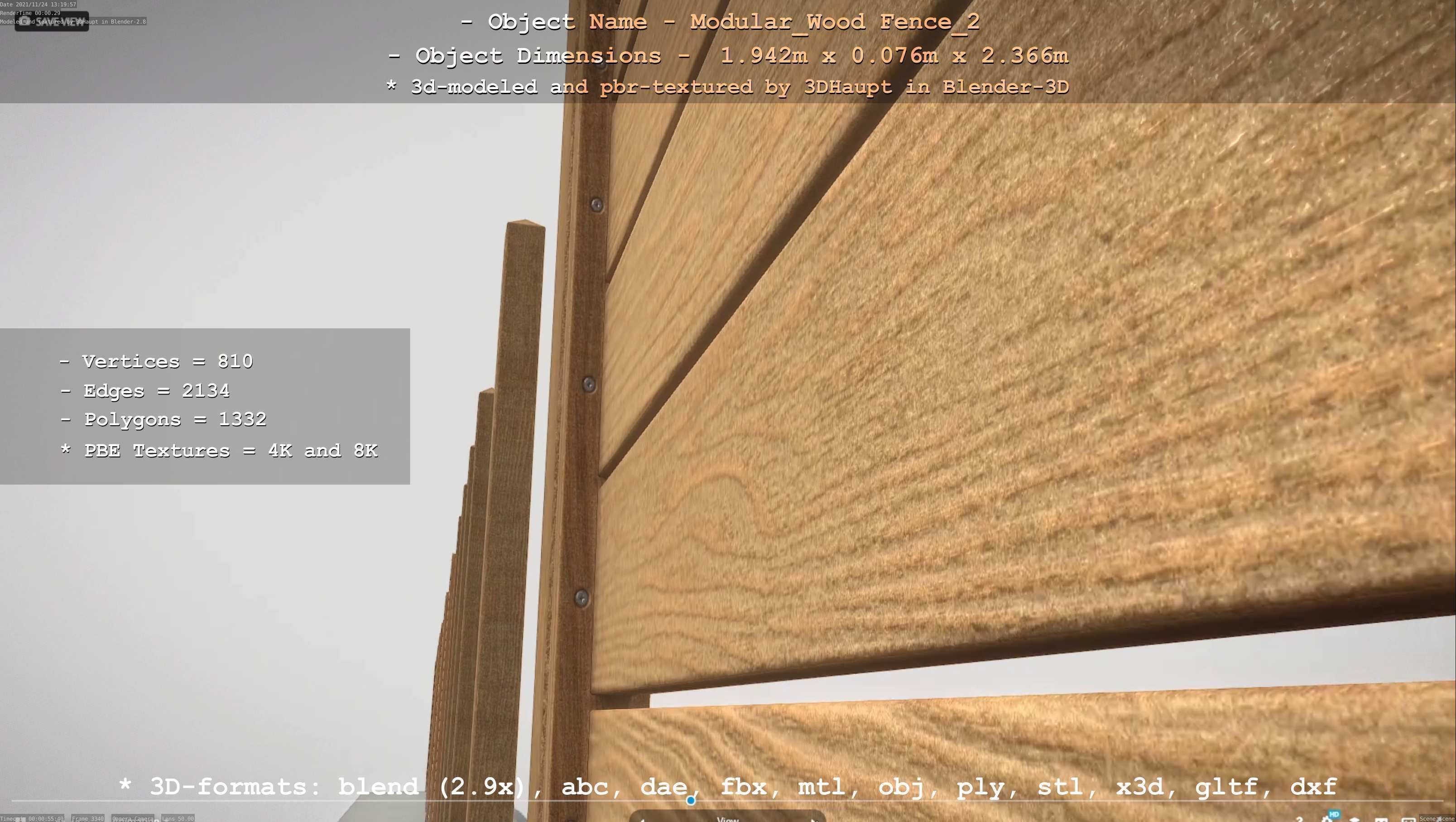 Modular Wood Fence 2 Remastered Low-poly 3D model_43