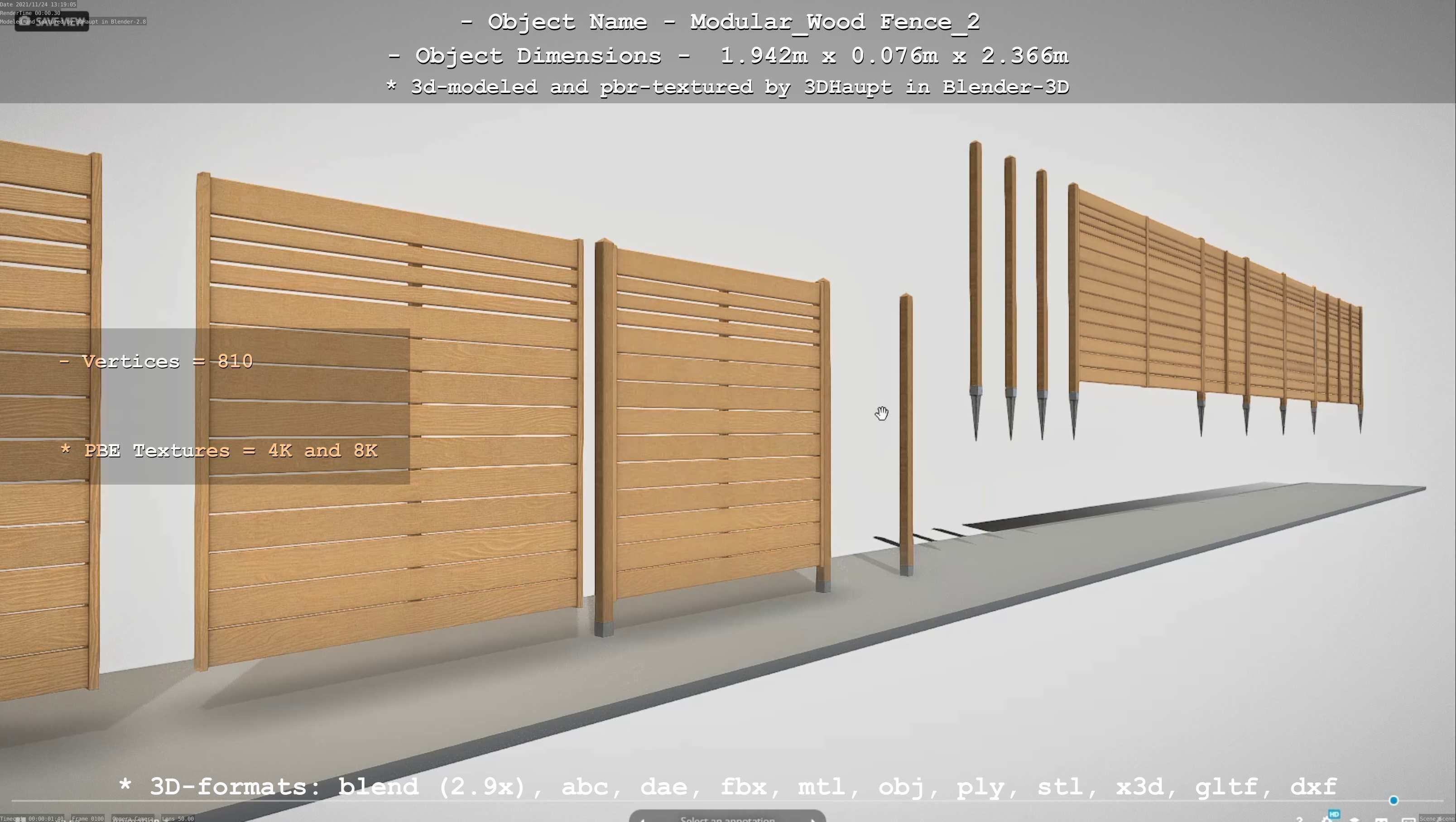 Modular Wood Fence 2 Remastered Low-poly 3D model_25