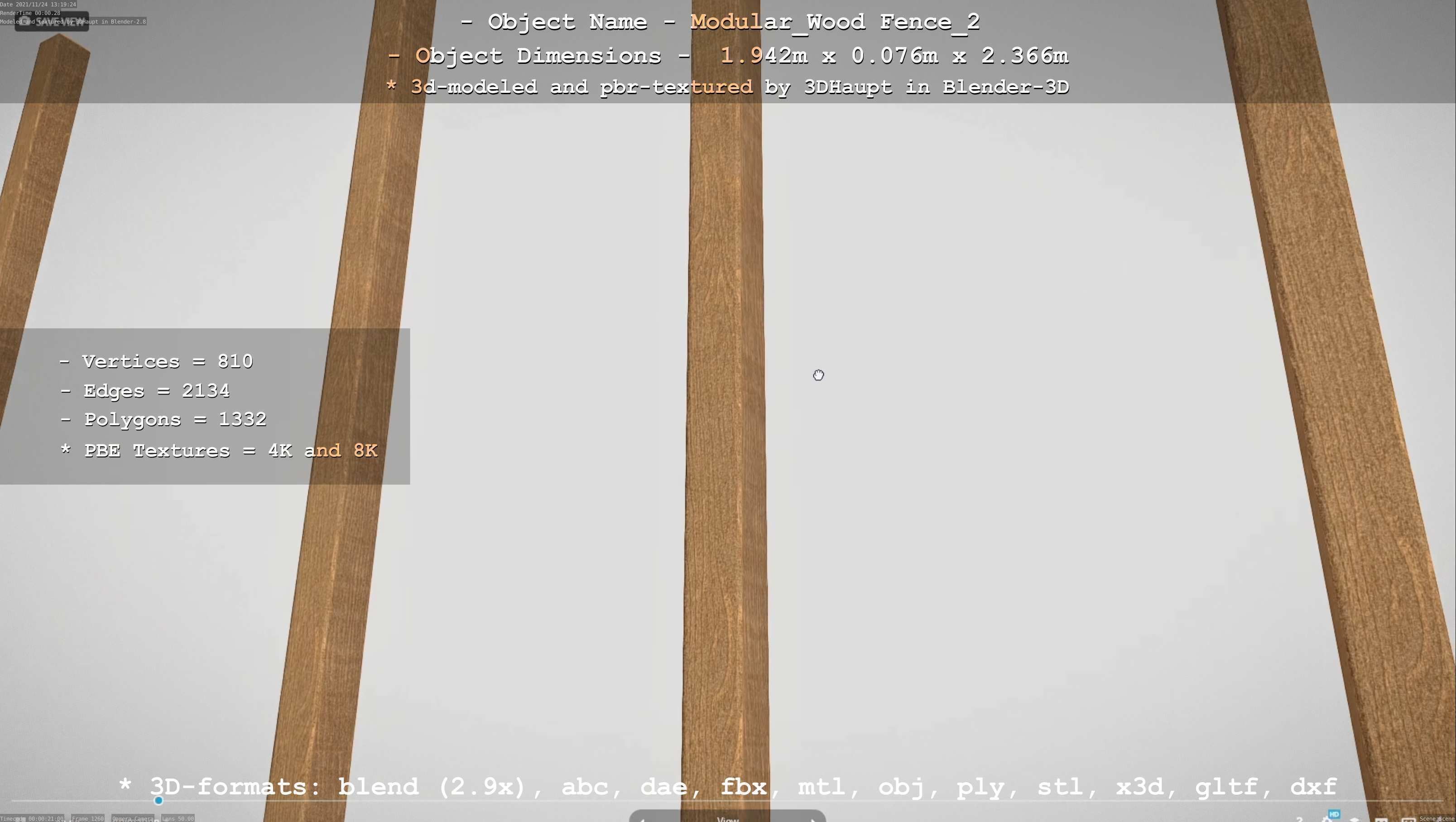 Modular Wood Fence 2 Remastered Low-poly 3D model_73