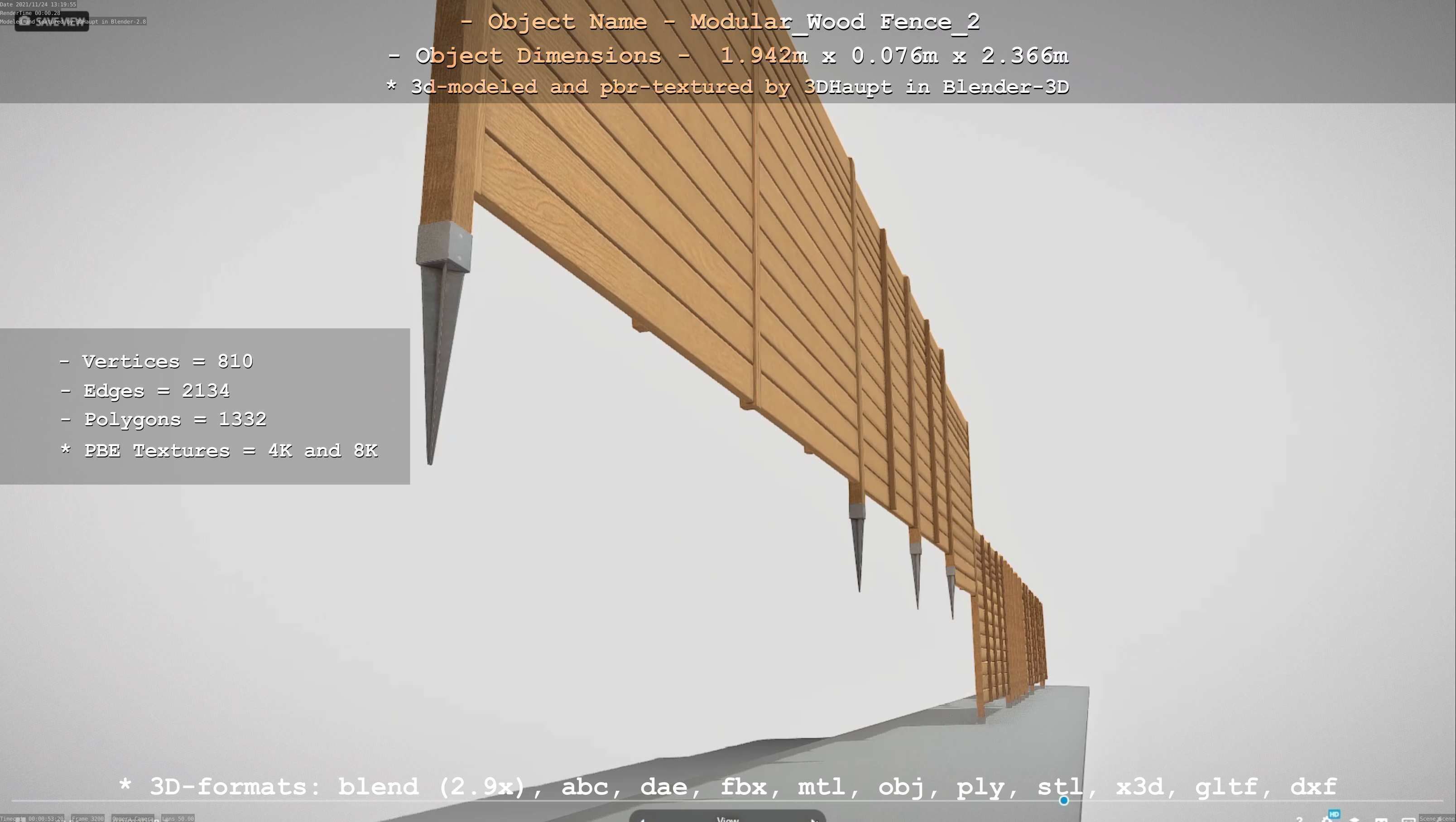 Modular Wood Fence 2 Remastered Low-poly 3D model_16