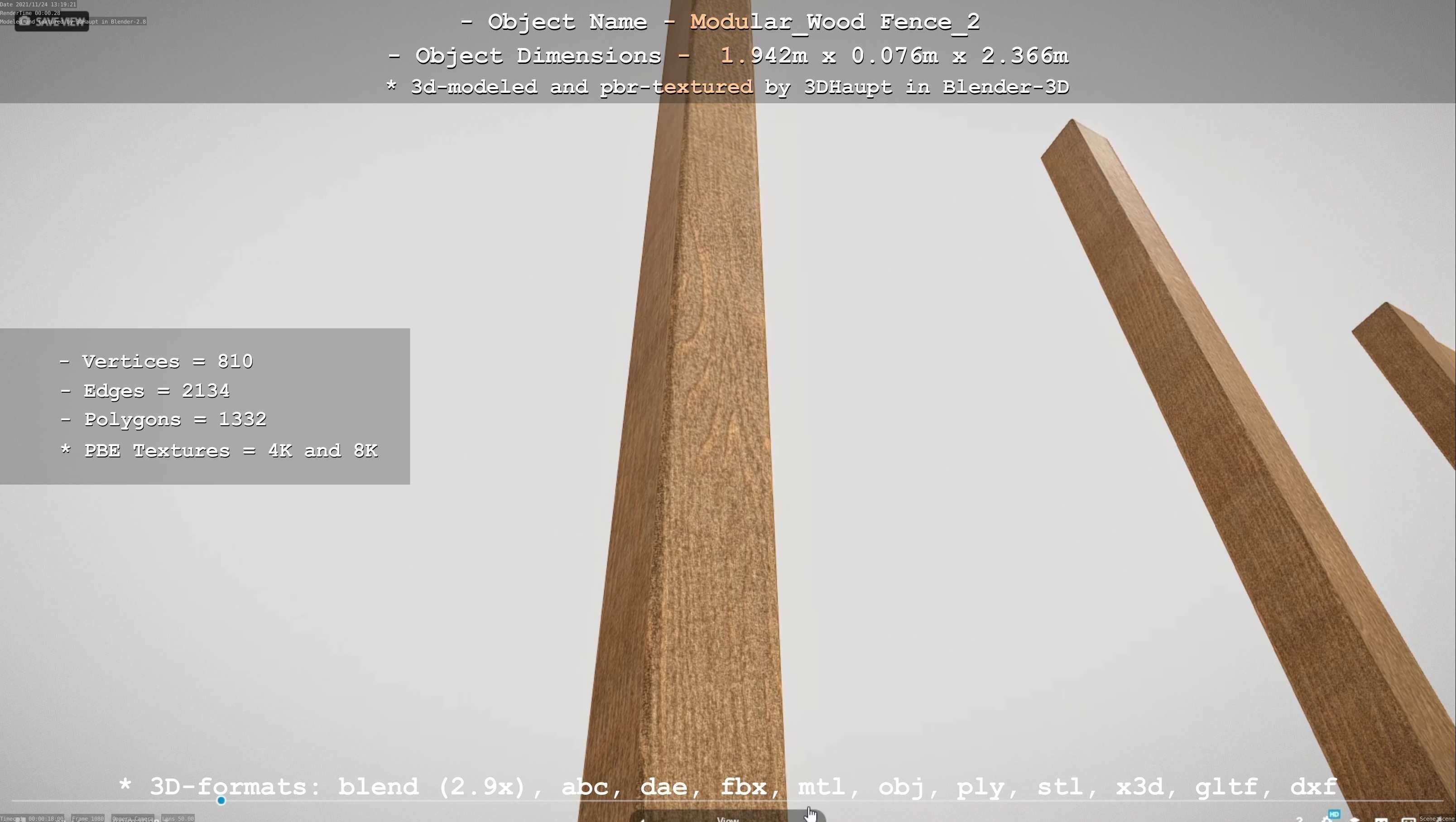 Modular Wood Fence 2 Remastered Low-poly 3D model_67