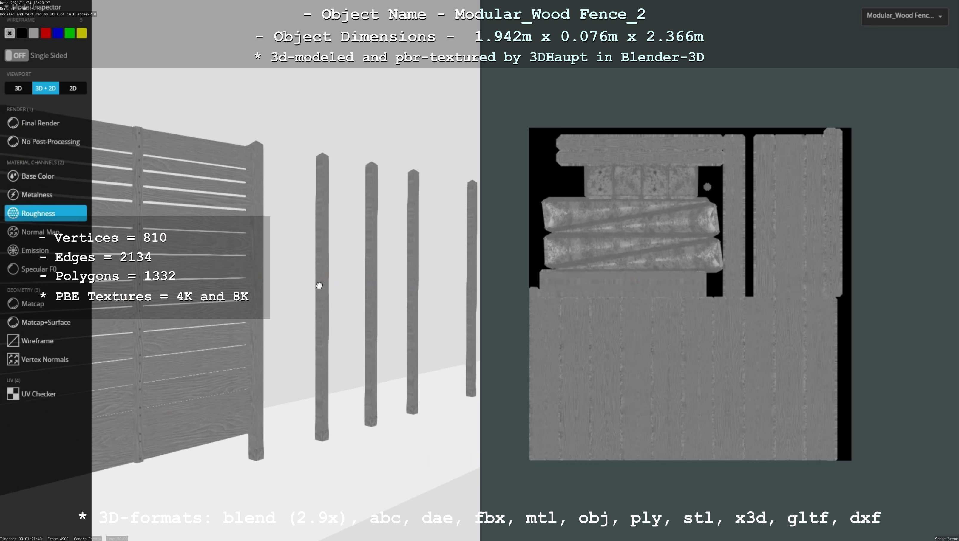 Modular Wood Fence 2 Remastered Low-poly 3D model_19
