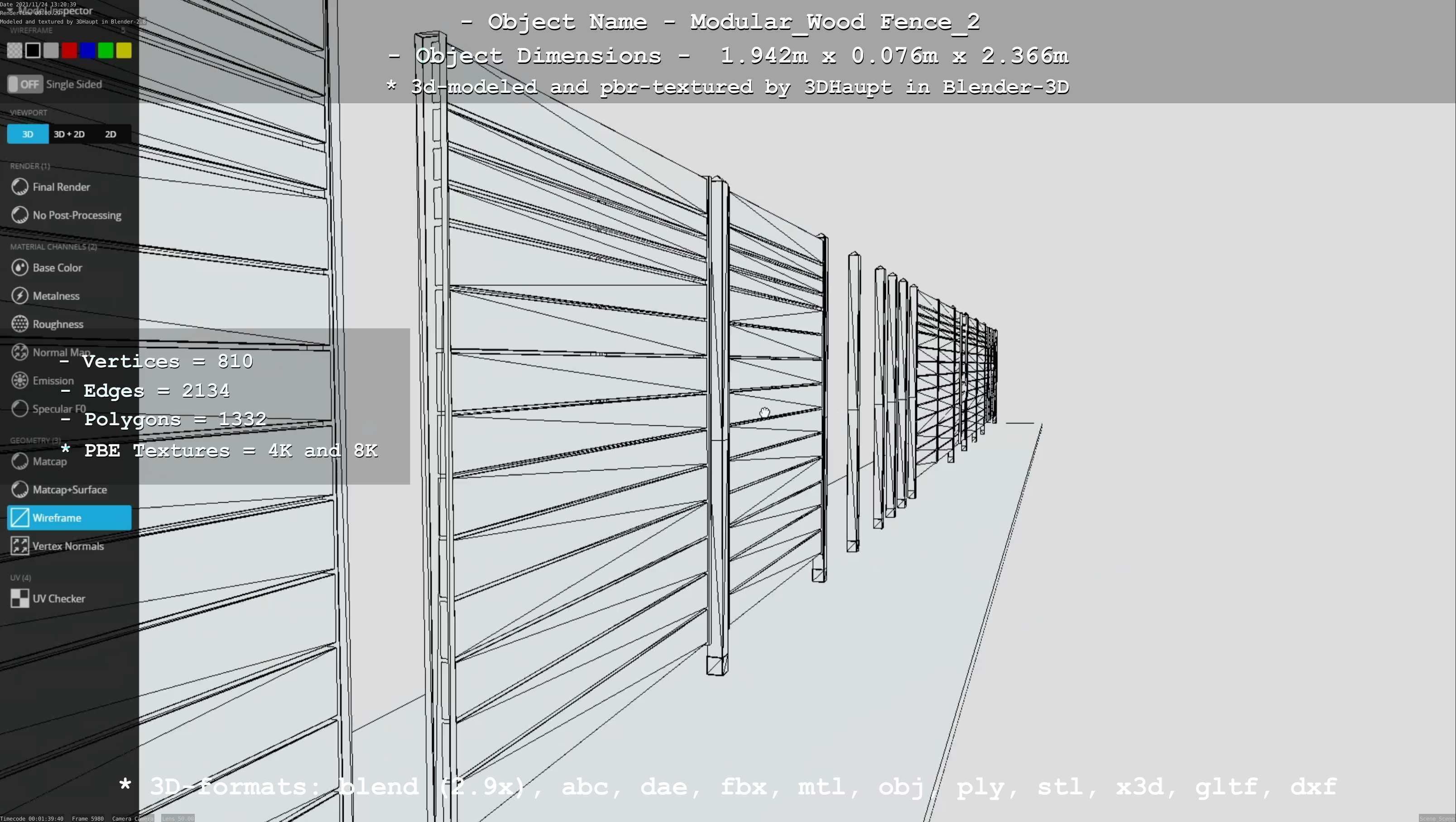 Modular Wood Fence 2 Remastered Low-poly 3D model_24
