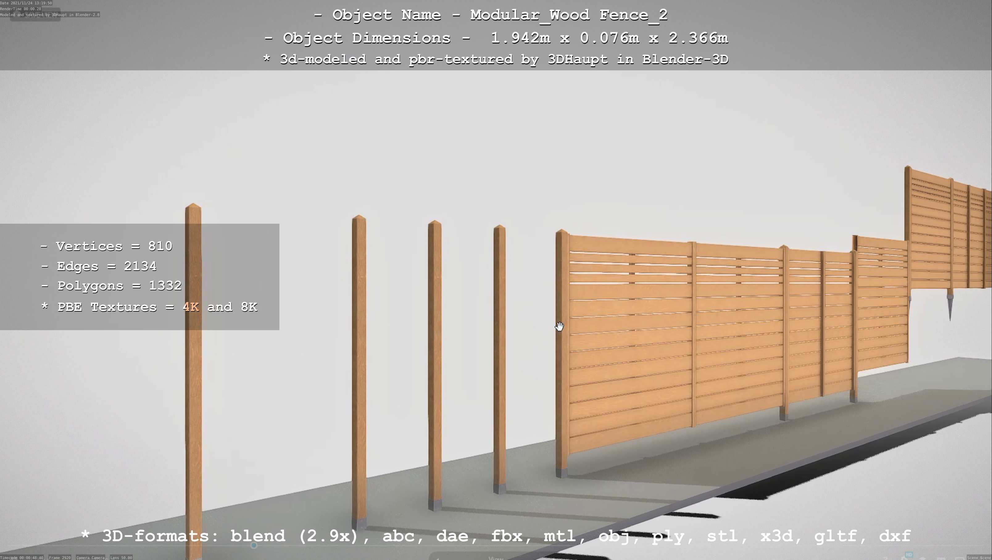 Modular Wood Fence 2 Remastered Low-poly 3D model_100